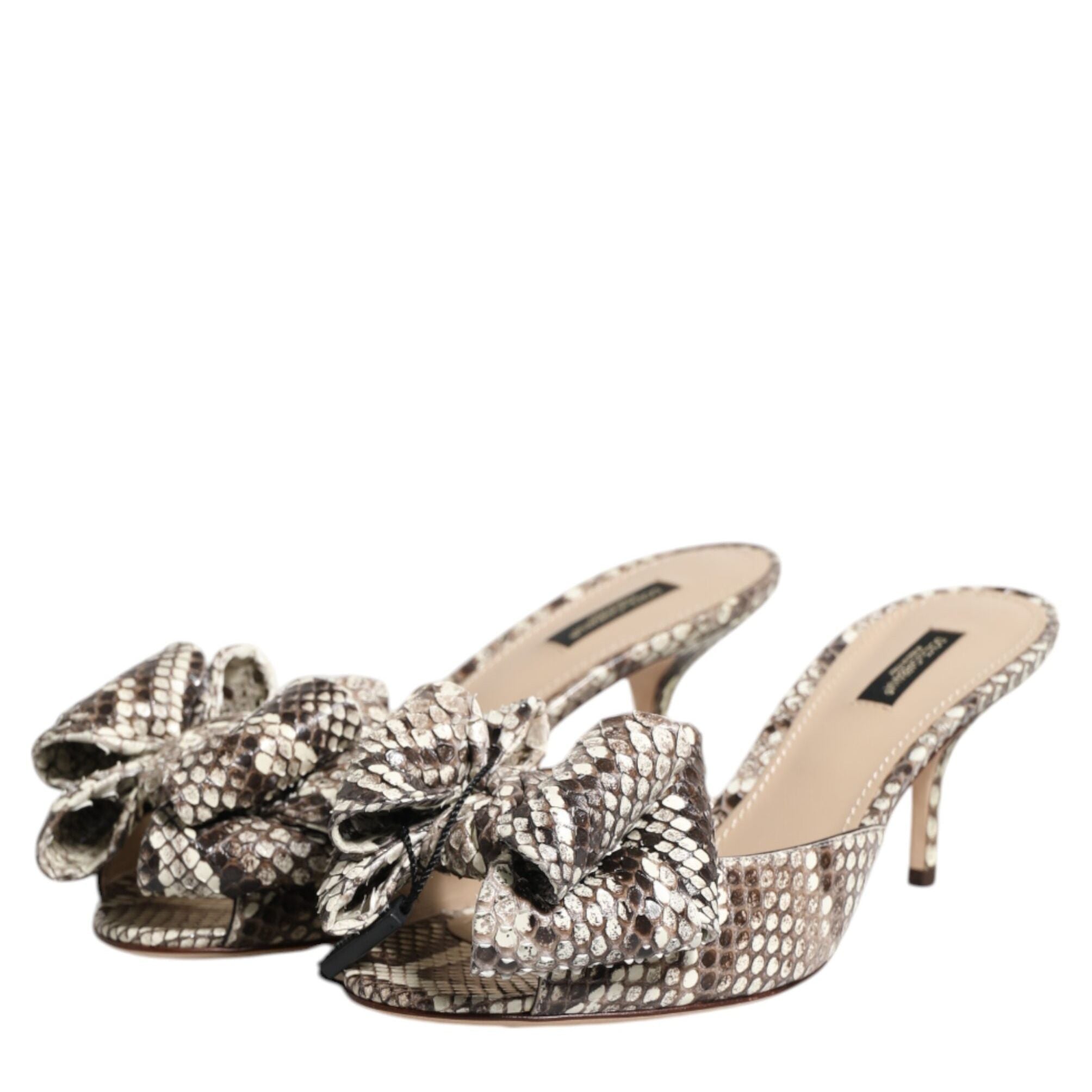 Dolce & Gabbana Multicolor Keira Bow Leather Peep Toe Mules Shoes