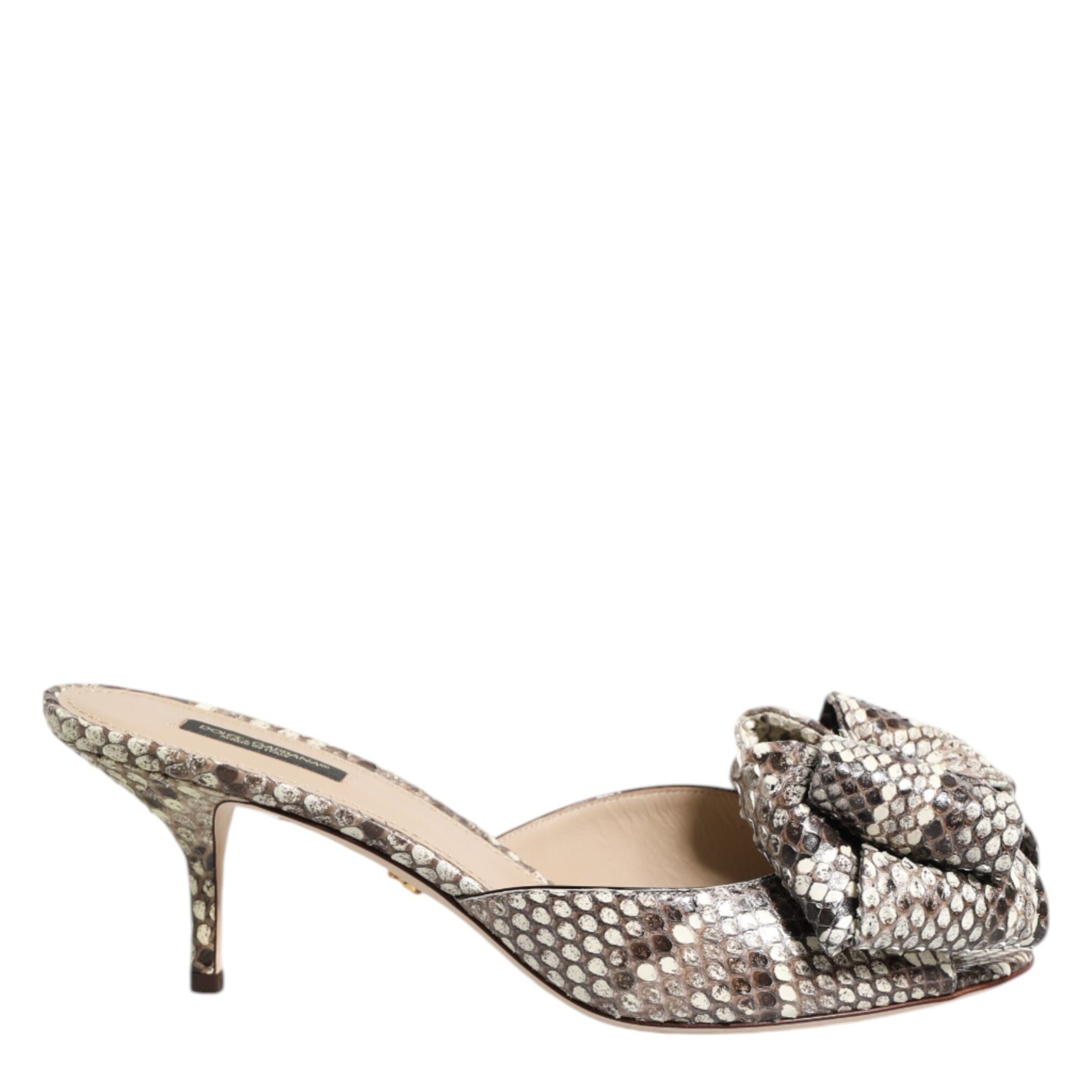 Dolce & Gabbana Multicolor Keira Bow Leather Peep Toe Mules Shoes