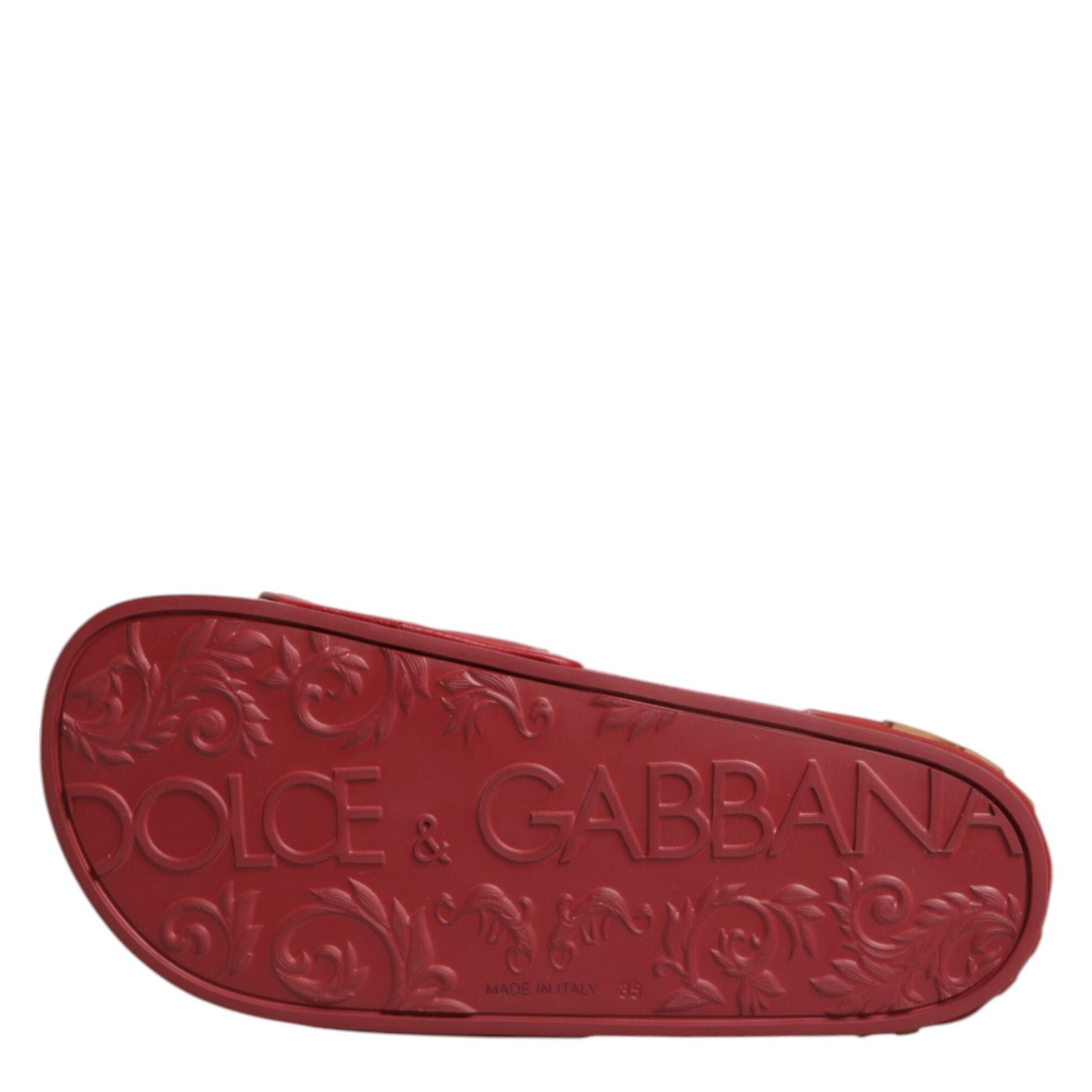 Dolce & Gabbana Red Devotion Matelassé Leather Slides Shoes