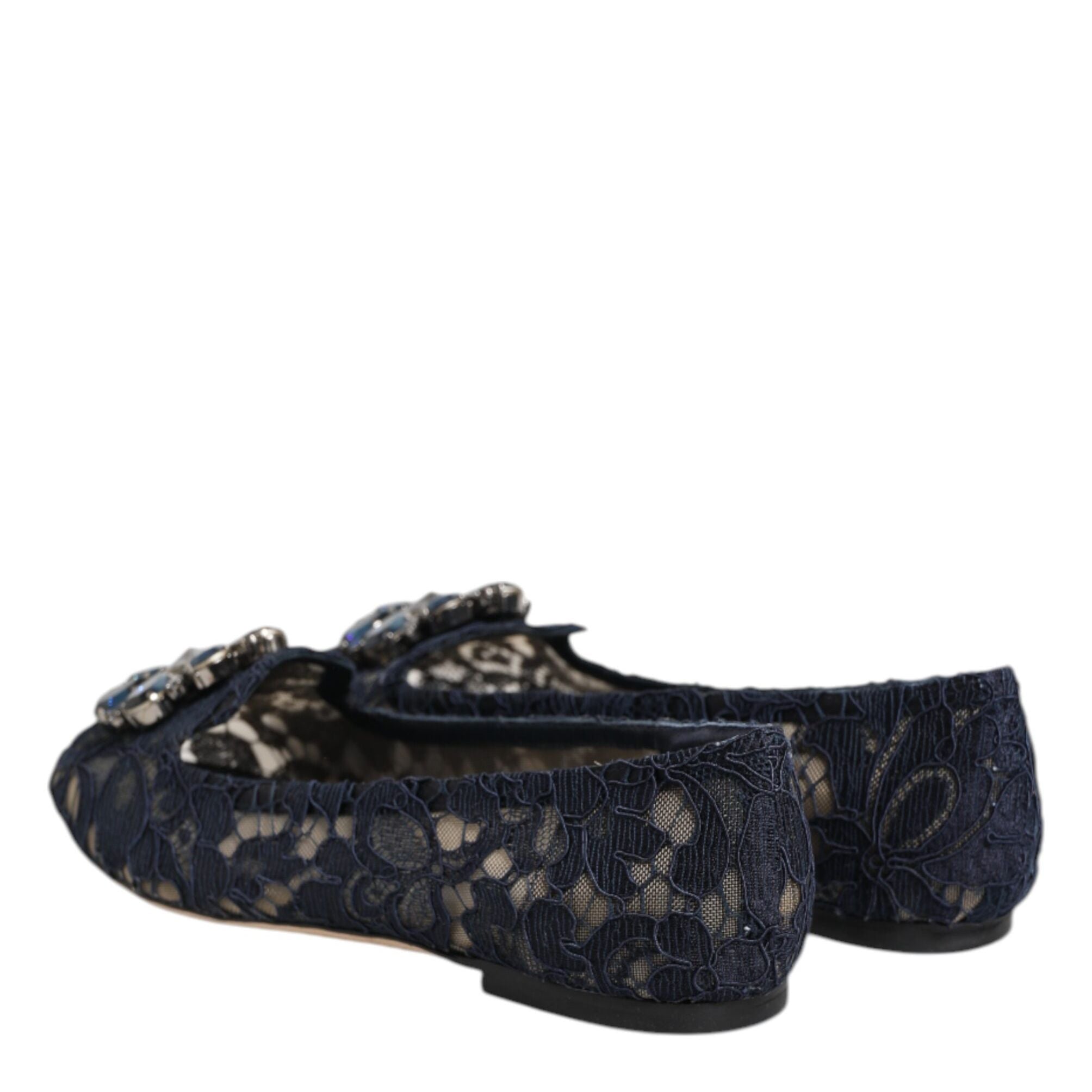 Dolce & Gabbana Blue Taormina Lace Crystals Flats Shoes