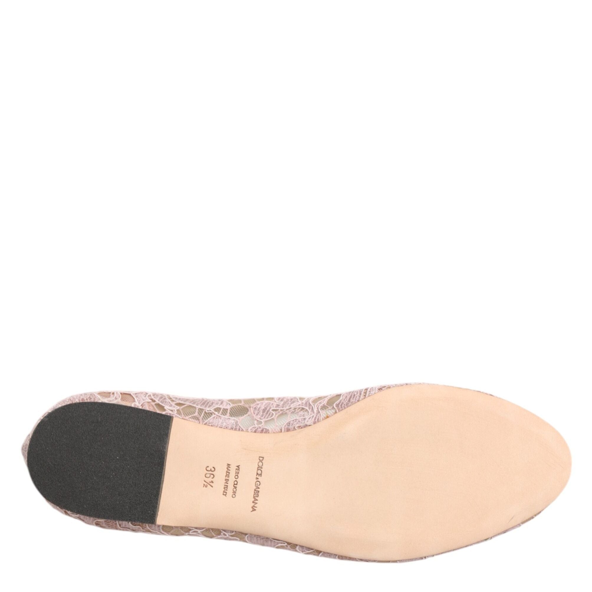 Dolce & Gabbana Pink Taormina Lace Crystals Flats Shoes