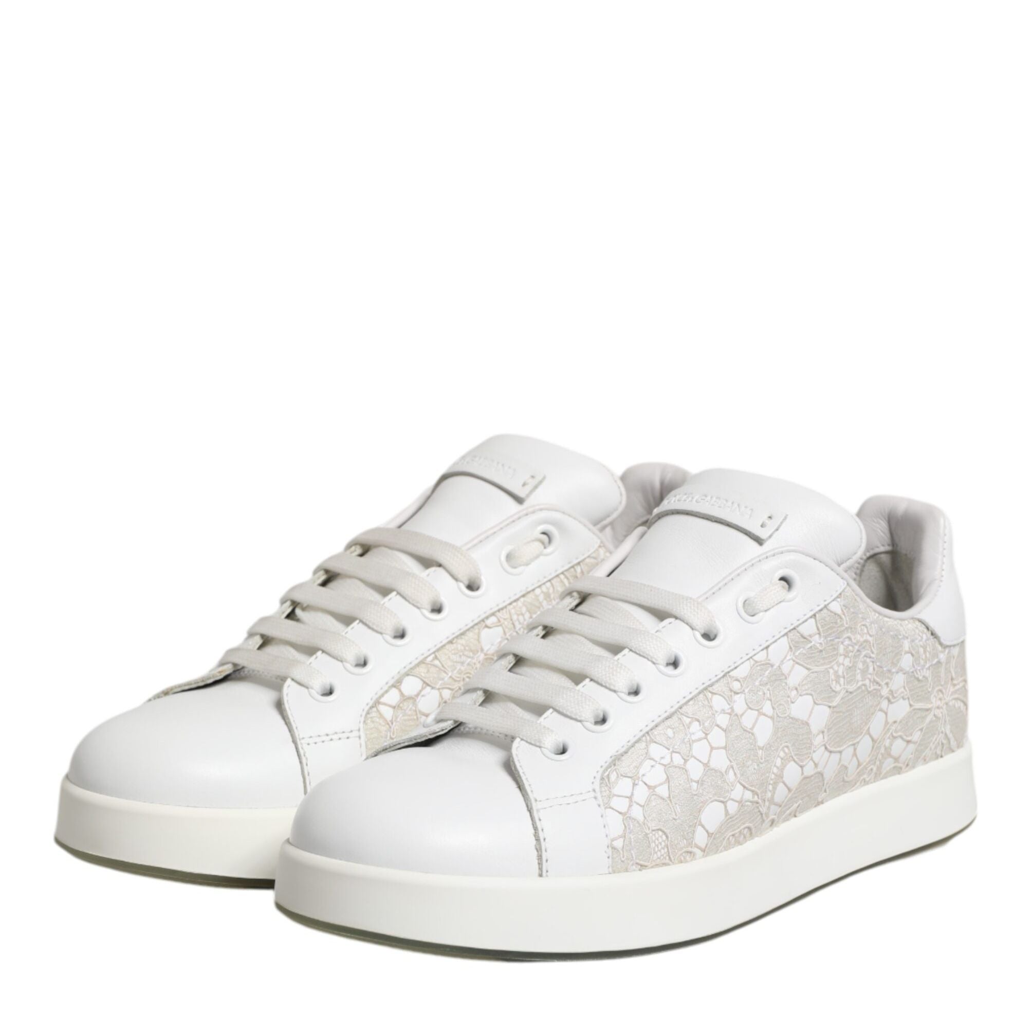 Dolce & Gabbana White Lace Leather Low Top Sneaker Shoes
