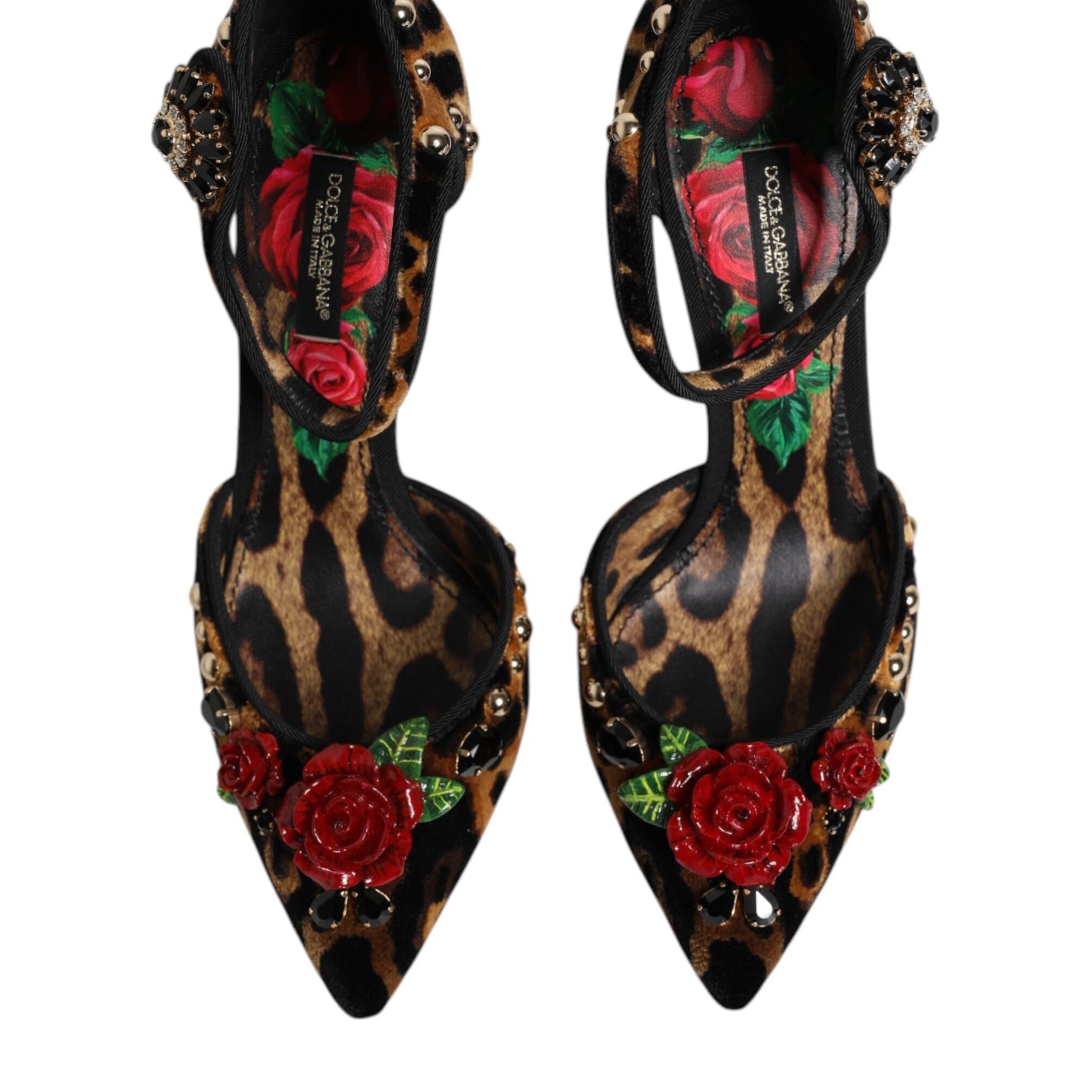 Dolce & Gabbana Brown Leopard Crystal Roses Pumps Shoes