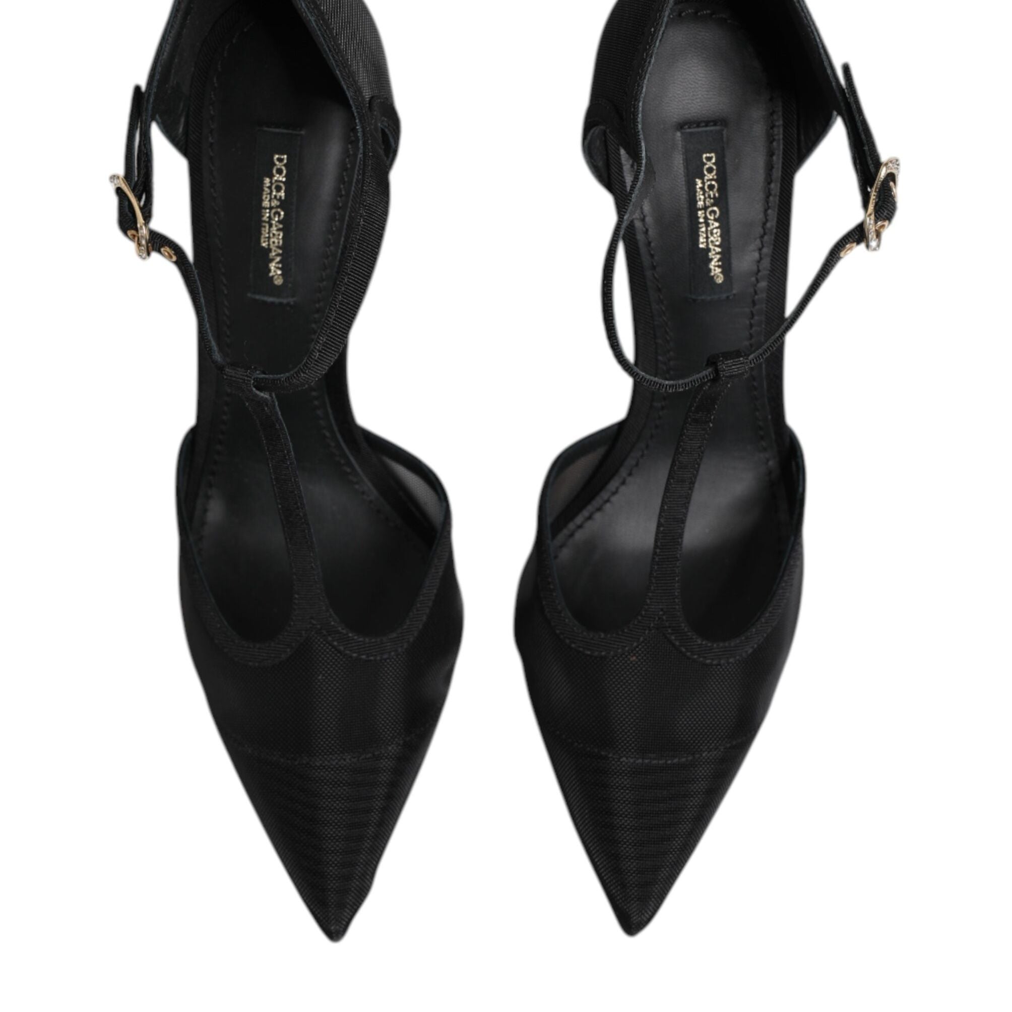 Dolce & Gabbana Black Mesh T-strap Stiletto High Heels Shoes