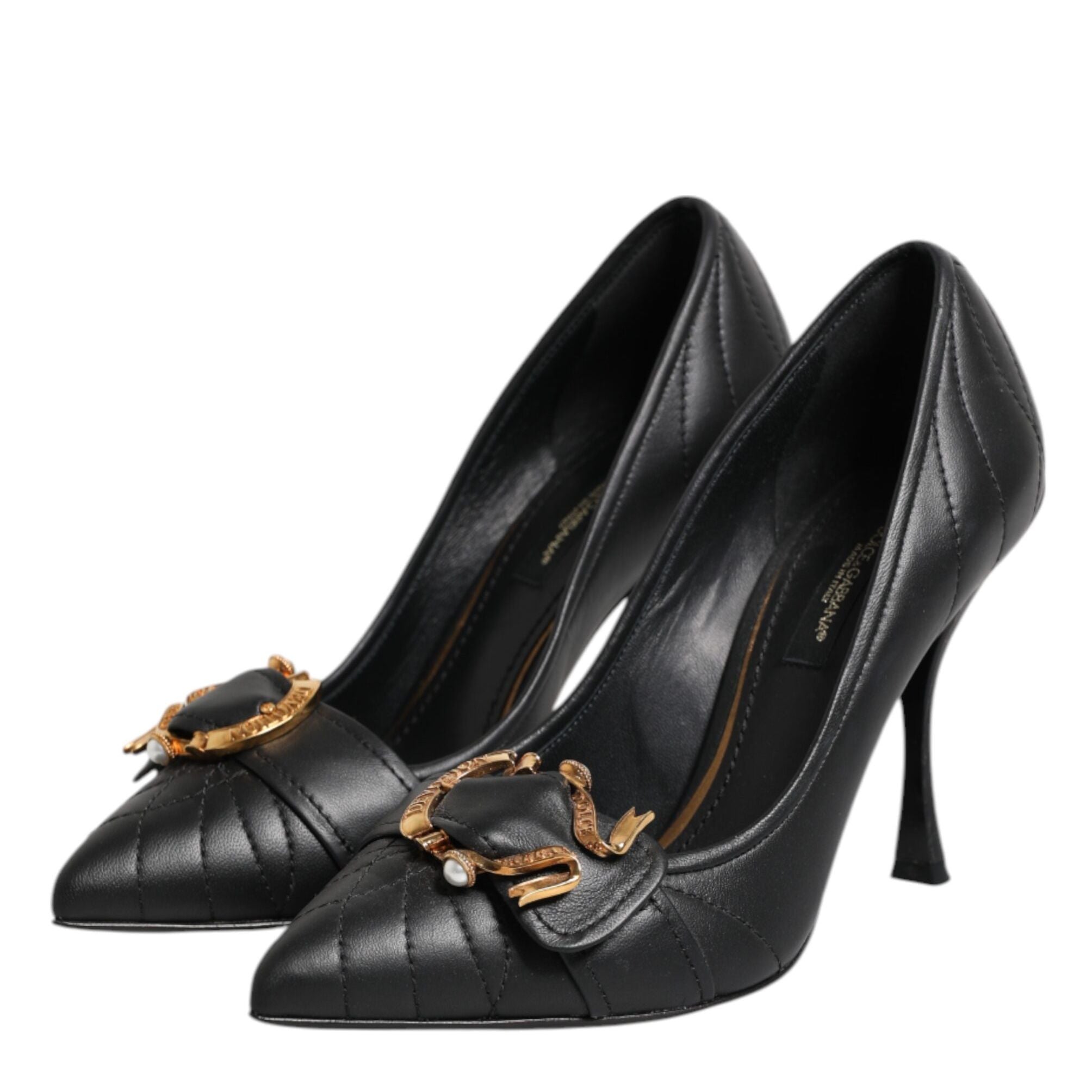 Dolce & Gabbana Black Devotion Leather Heels Pumps Shoes