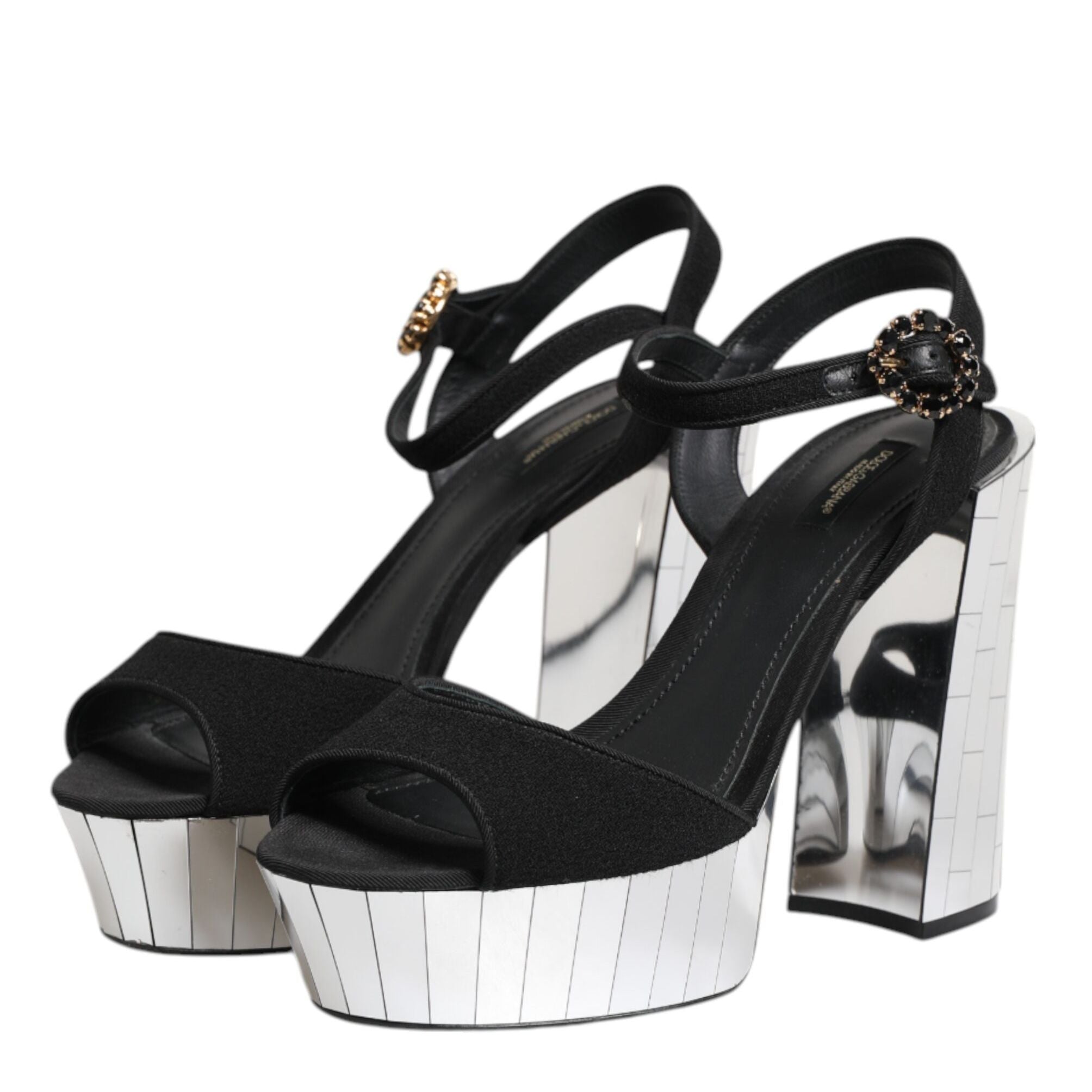 Dolce & Gabbana Black Crystal Ankle Strap Keira Sandal Shoes