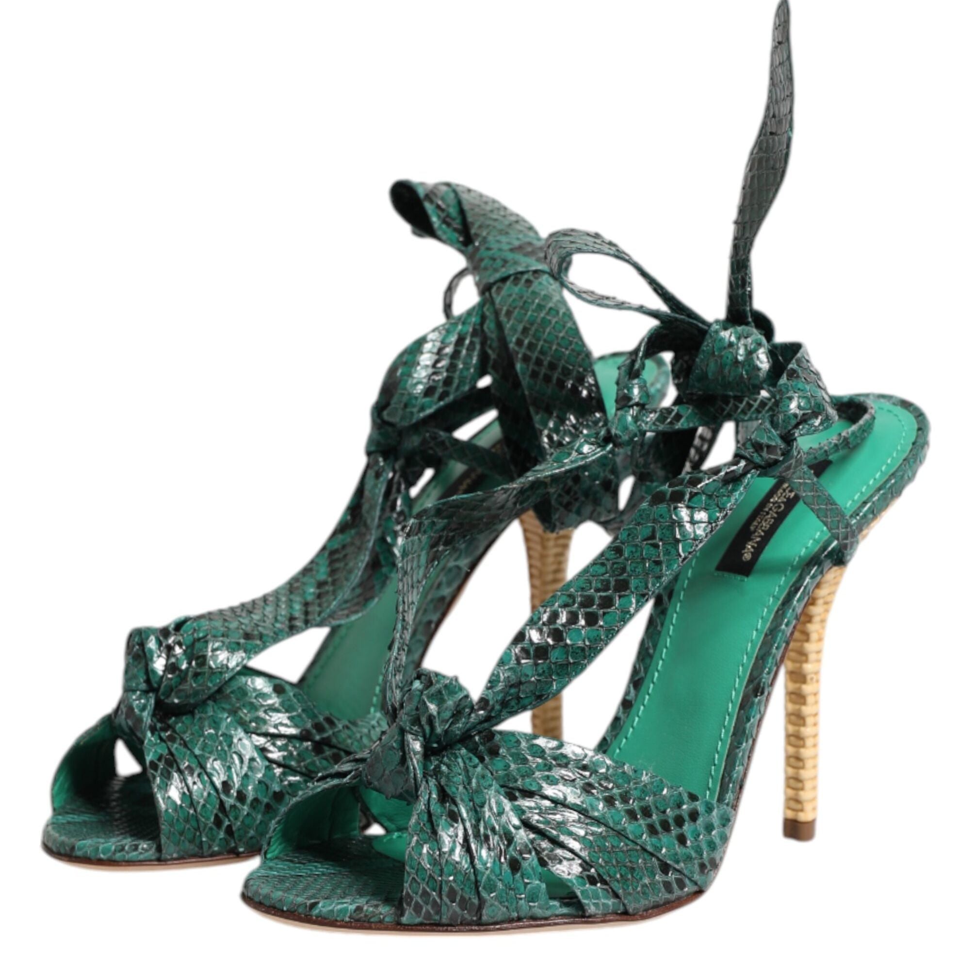 Dolce & Gabbana Green Python Leather Heels Sandals Shoes