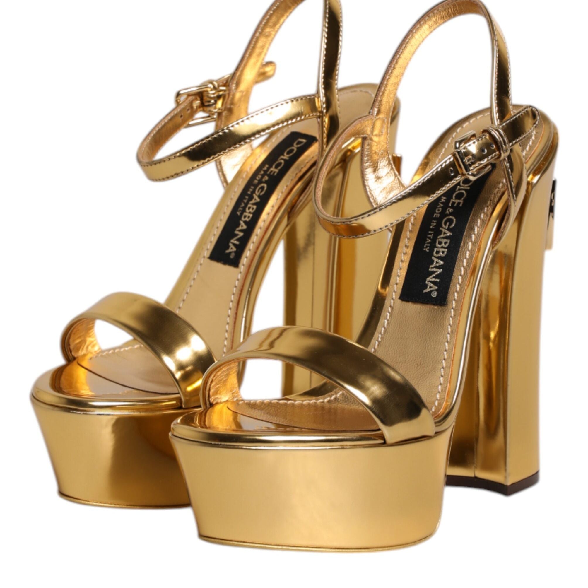 Dolce & Gabbana Gold Leather Platform Keira Sandals Shoes