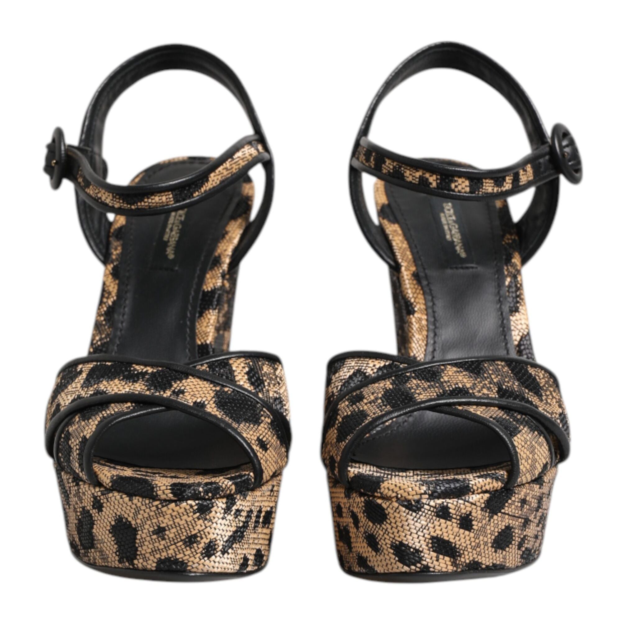 Dolce & Gabbana Brown Leopard Wedges Ankle Strap Sandals Shoes