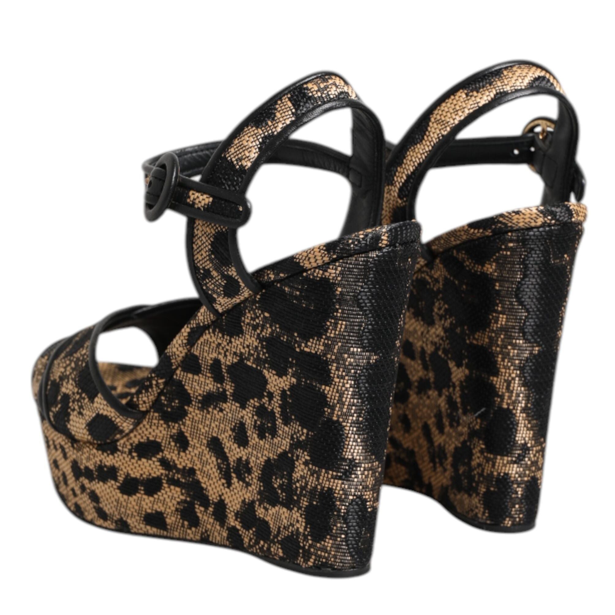Dolce & Gabbana Brown Leopard Wedges Ankle Strap Sandals Shoes
