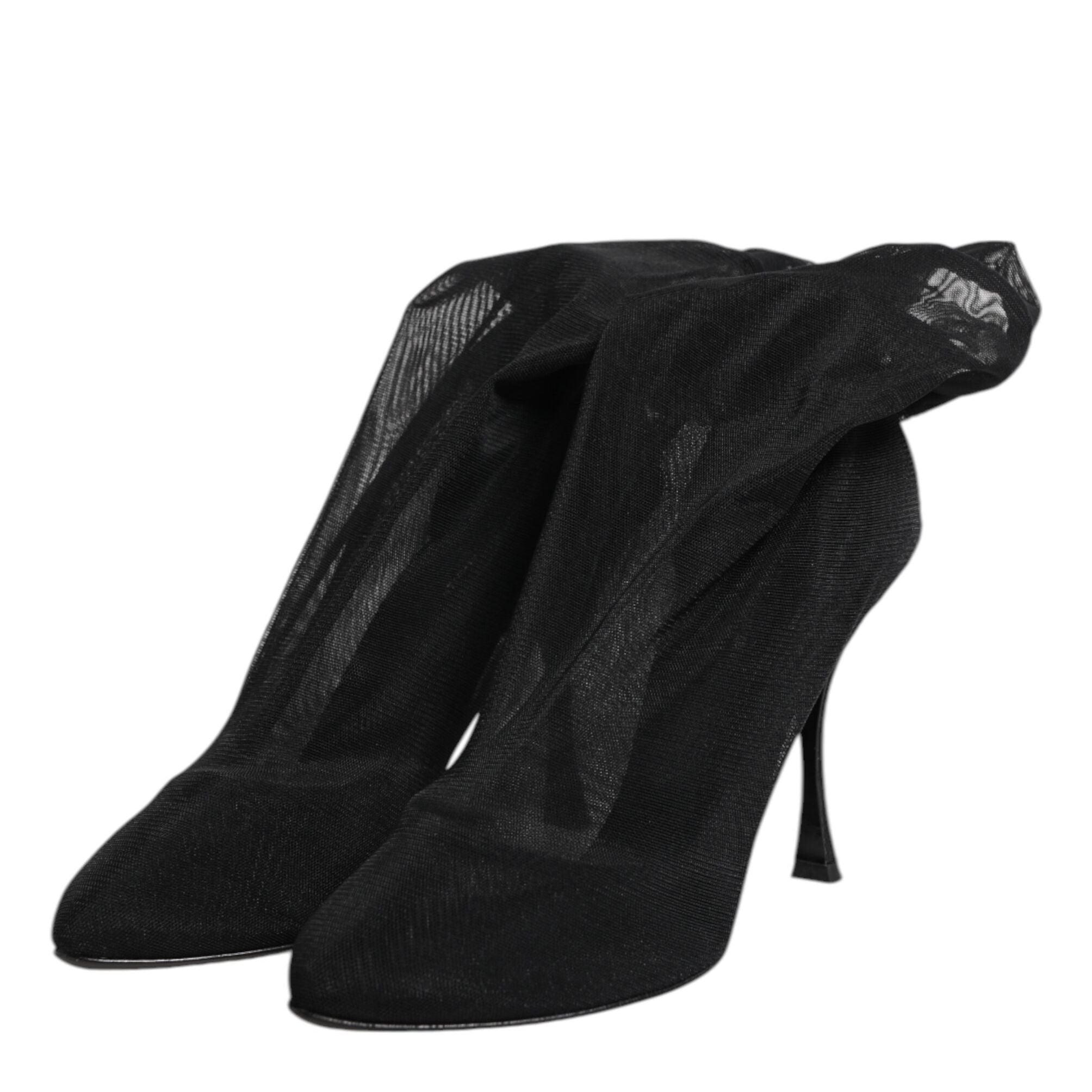 Dolce & Gabbana Black Silk Stretch Mesh Sock Boots Shoes