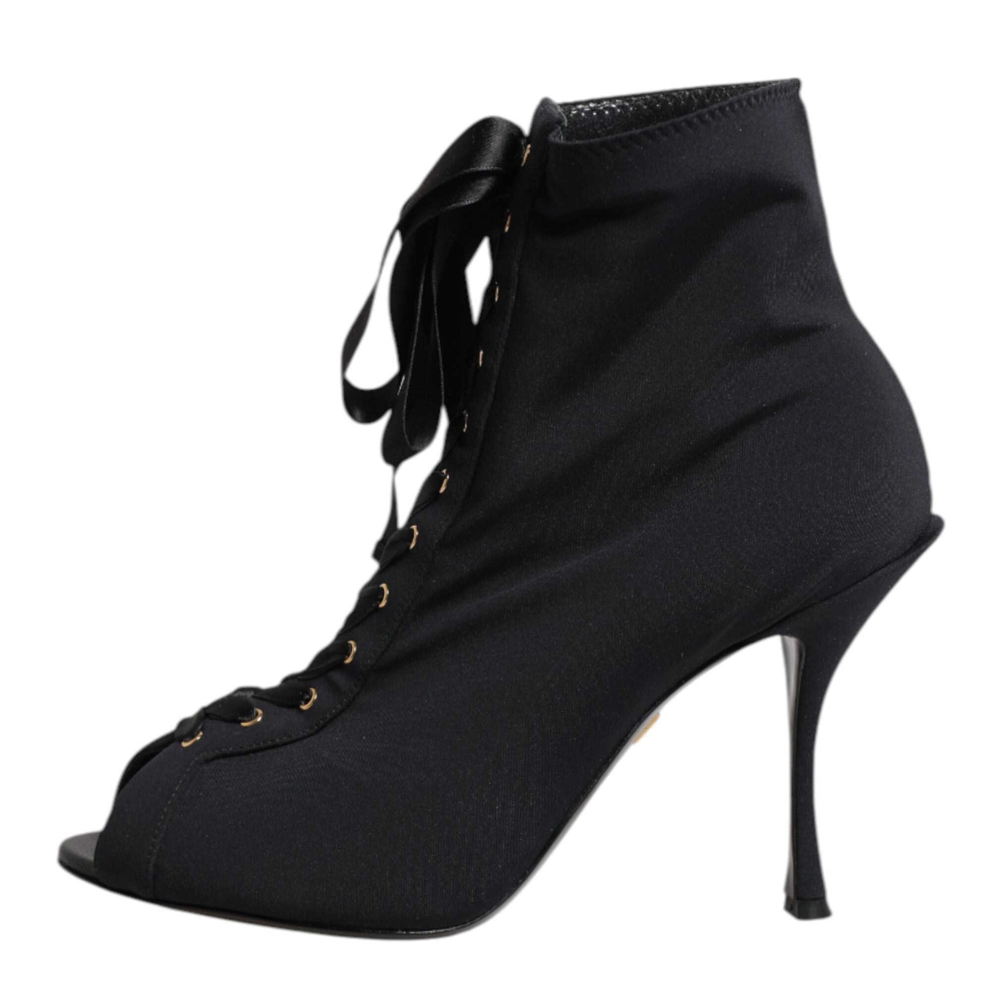 Dolce & Gabbana Black Stiletto Heels Lace Up Boots Shoes