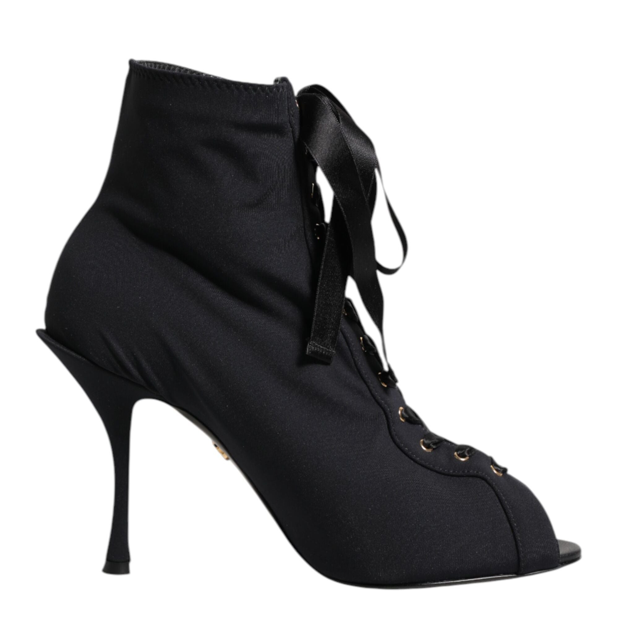 Dolce & Gabbana Black Stiletto Heels Lace Up Boots Shoes