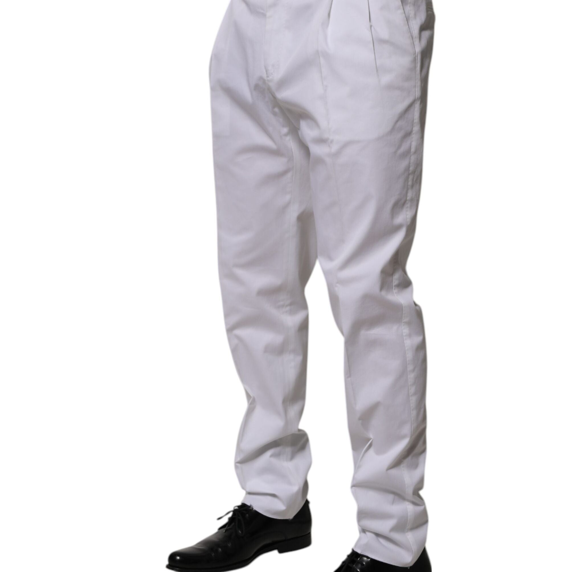 Dolce & Gabbana White Cotton Dress Slim Formal Trouser Pants