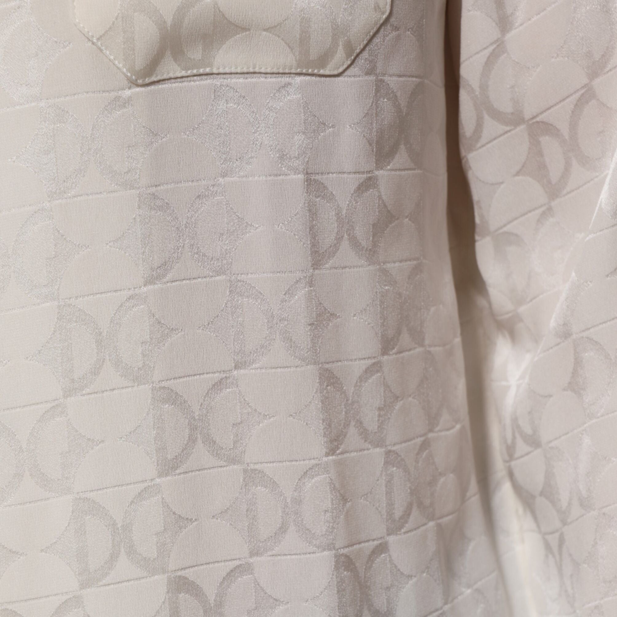 Dolce & Gabbana White Silk DG Logo Print Long Sleeves Shirt