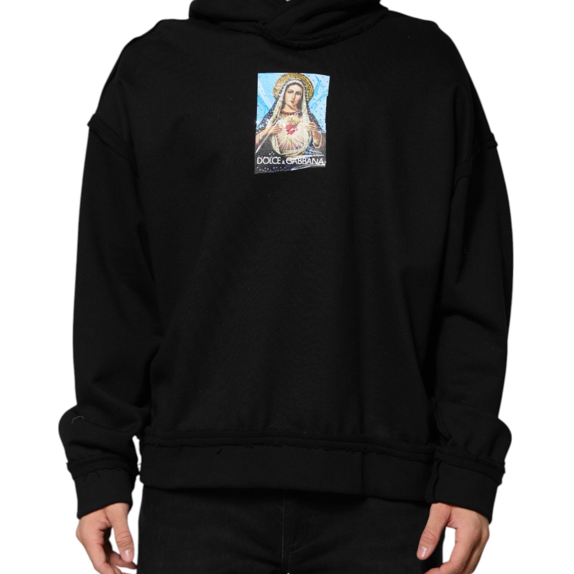 Dolce & Gabbana Black Printed Hoodie Crystal Embellished Jacket