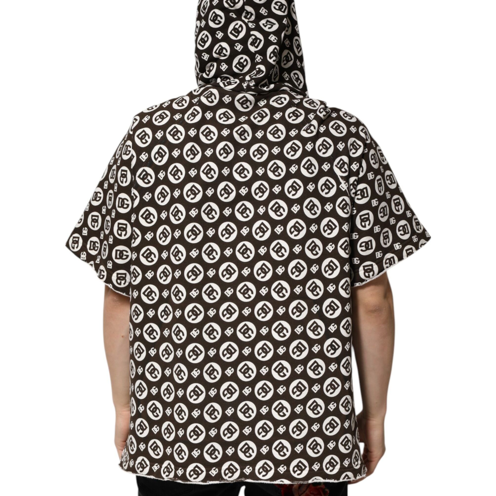 Dolce & Gabbana Brown White DG Logo Short Hoodie Sweater