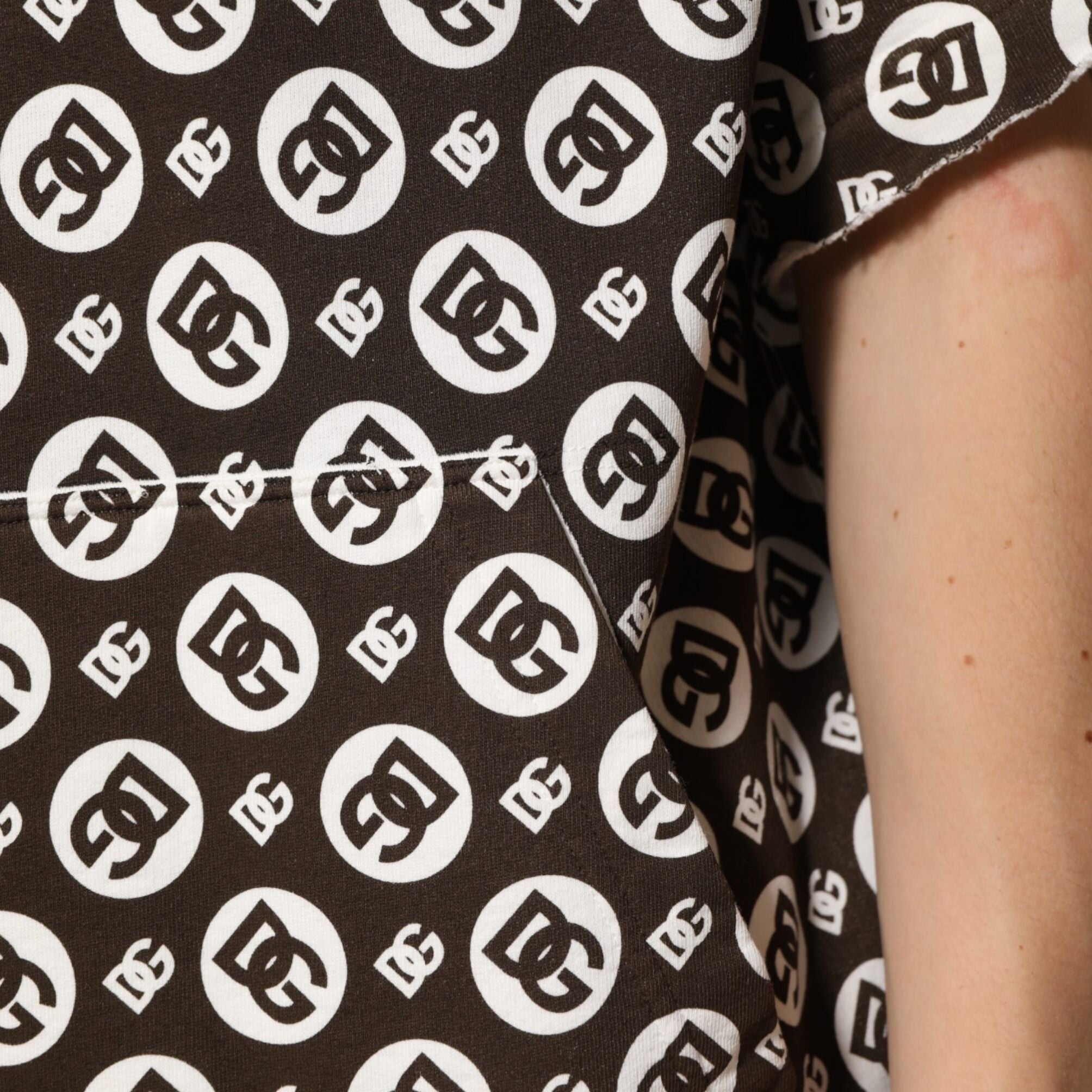 Dolce & Gabbana Brown White DG Logo Short Hoodie Sweater