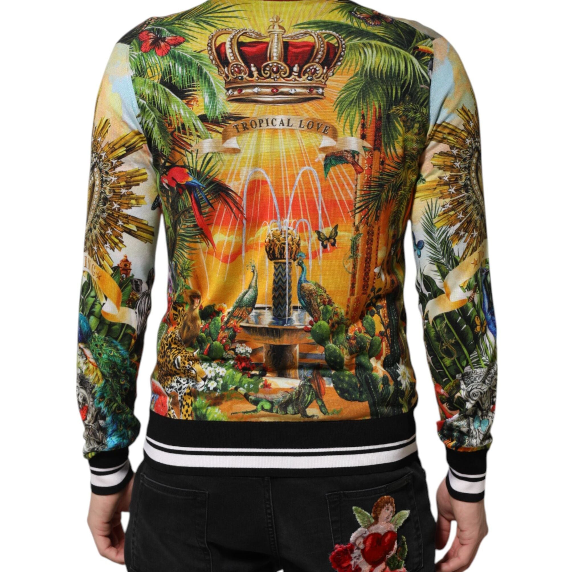 Dolce & Gabbana Tropical Heart Crown Silk Pullover Sweater