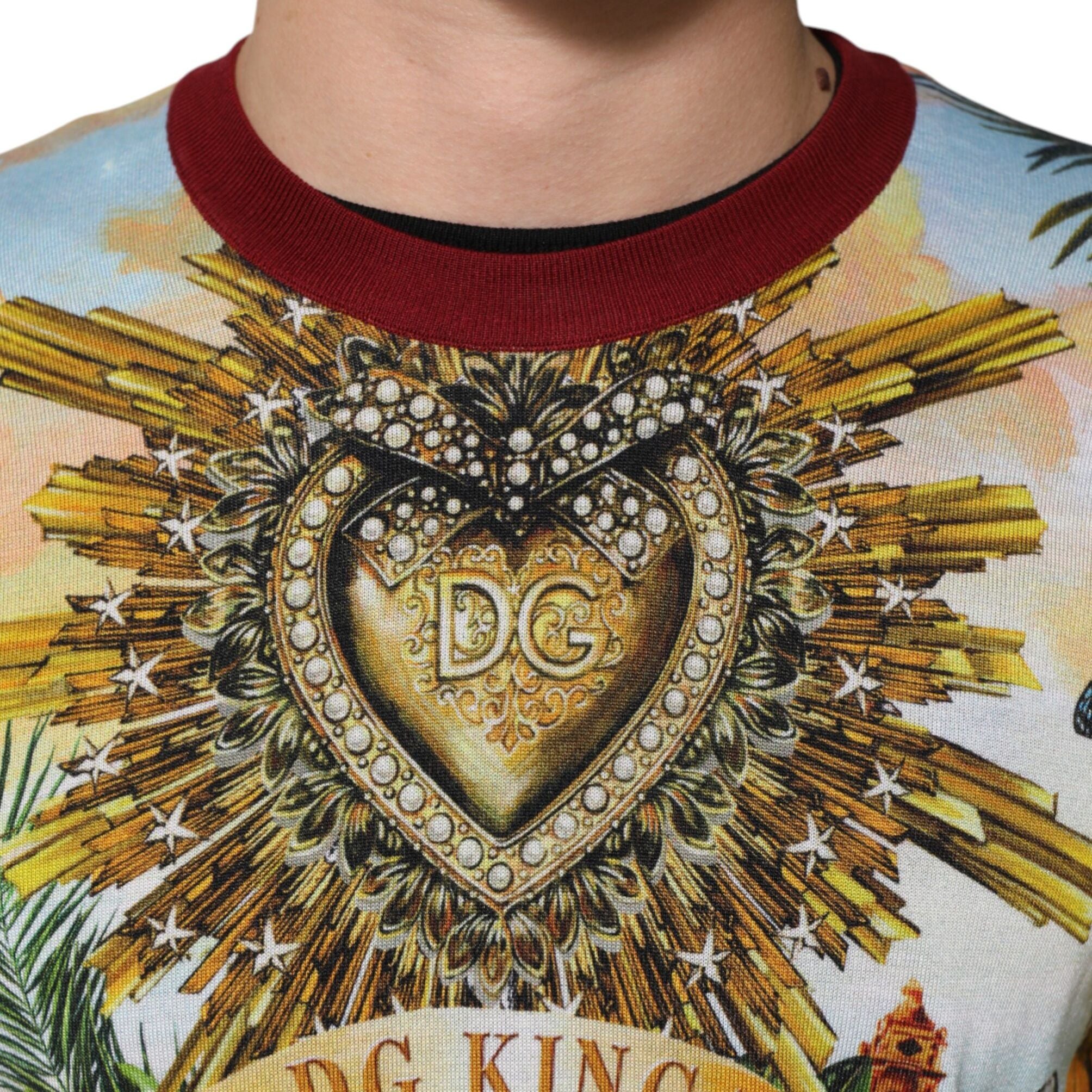 Dolce & Gabbana Tropical Heart Crown Silk Pullover Sweater