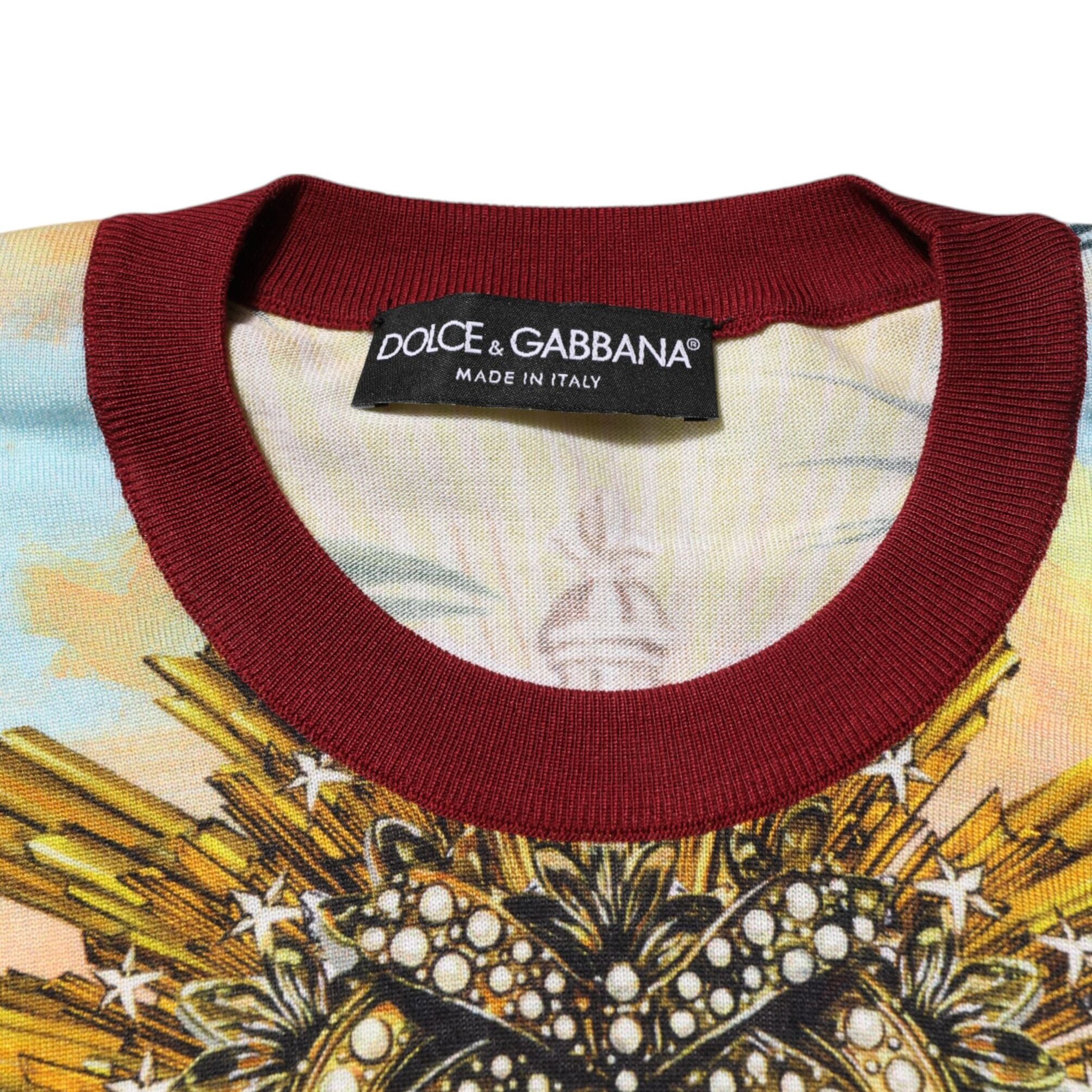 Dolce & Gabbana Tropical Heart Crown Silk Pullover Sweater