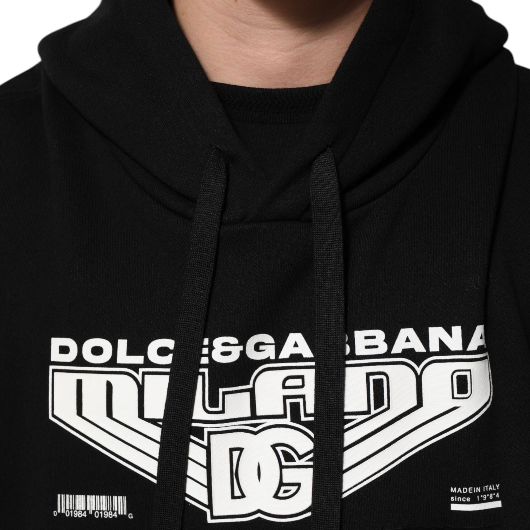 Dolce & Gabbana Black Cotton DG Milano Logo Print Hoodie Sweater