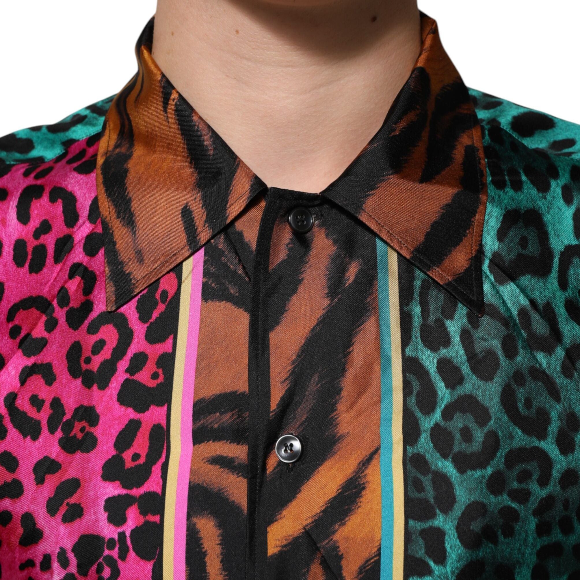 Dolce & Gabbana Multicolor Silk Tiger Print Hawaiian T-shirt