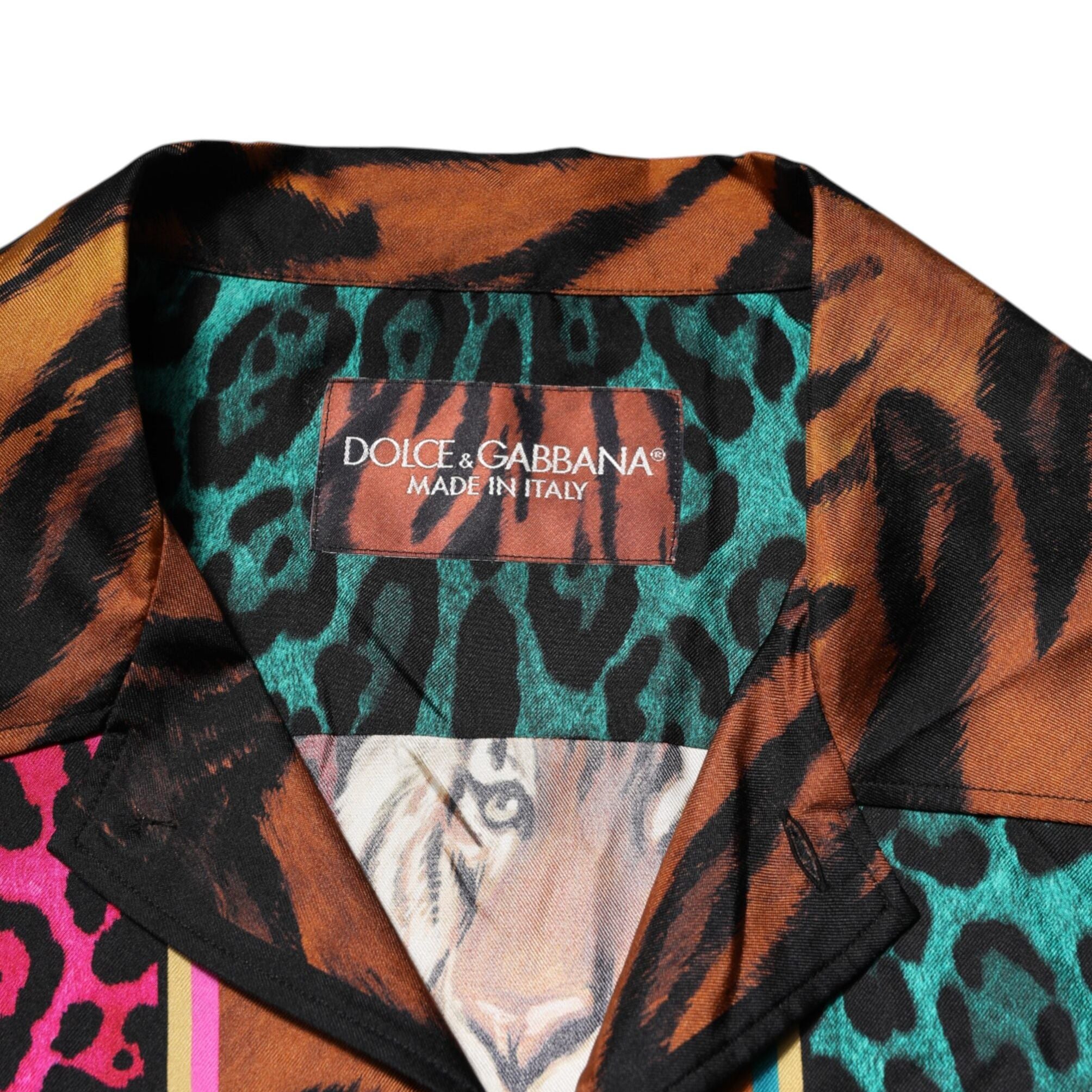 Dolce & Gabbana Multicolor Silk Tiger Print Hawaiian T-shirt
