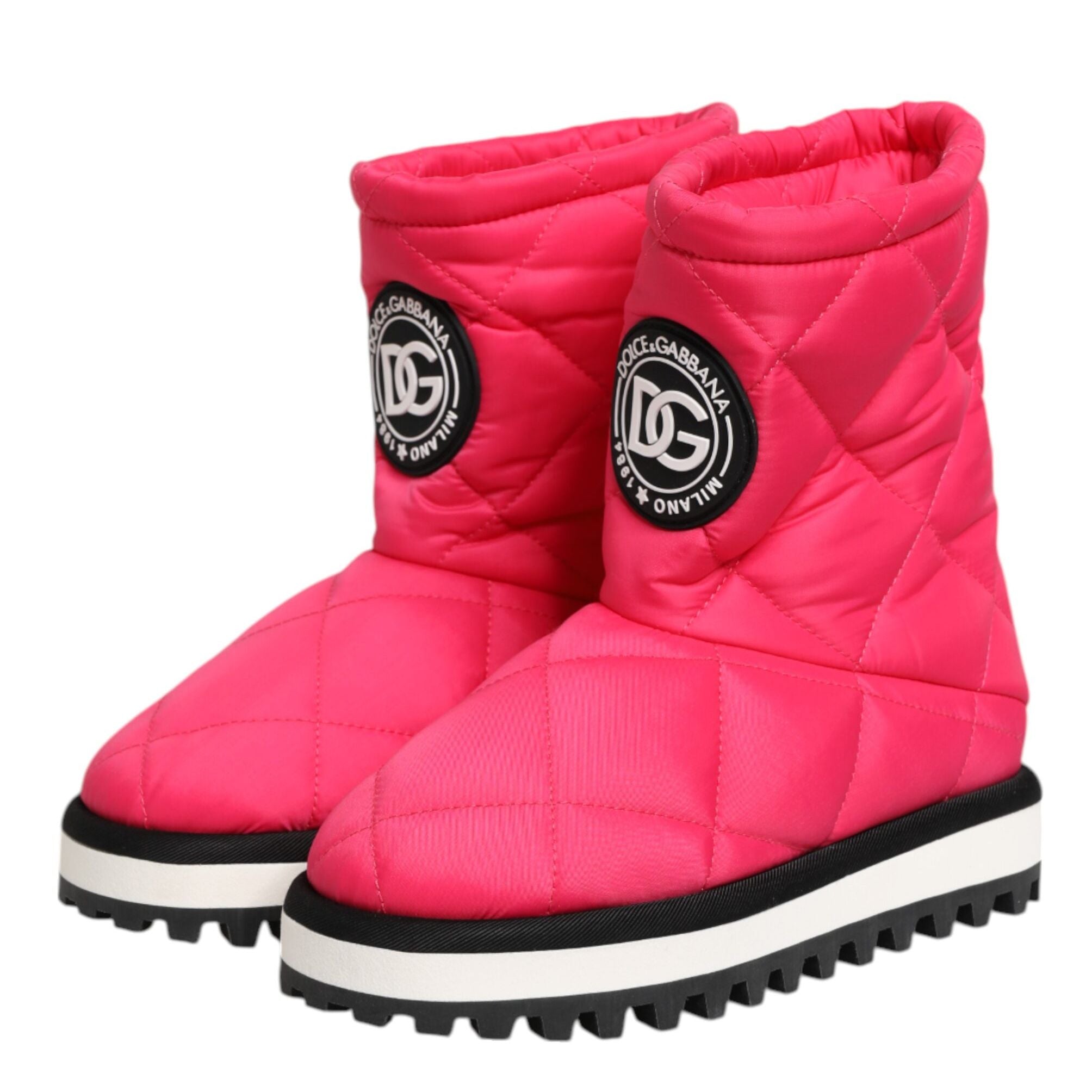 Dolce & Gabbana Pink White Viscose Padded Mid Calf Boots Shoes