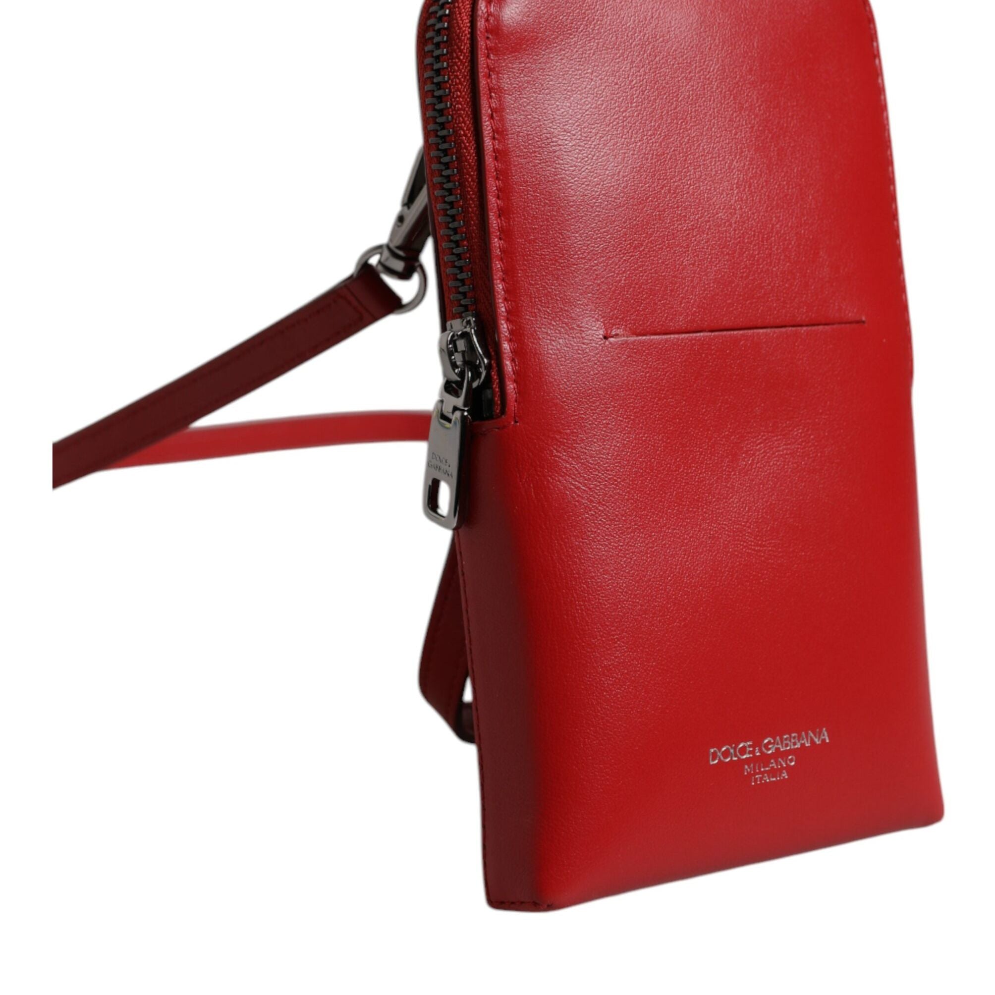 Dolce & Gabbana Red Leather Purse Phone Sling Crossbody Neck Strap Bag
