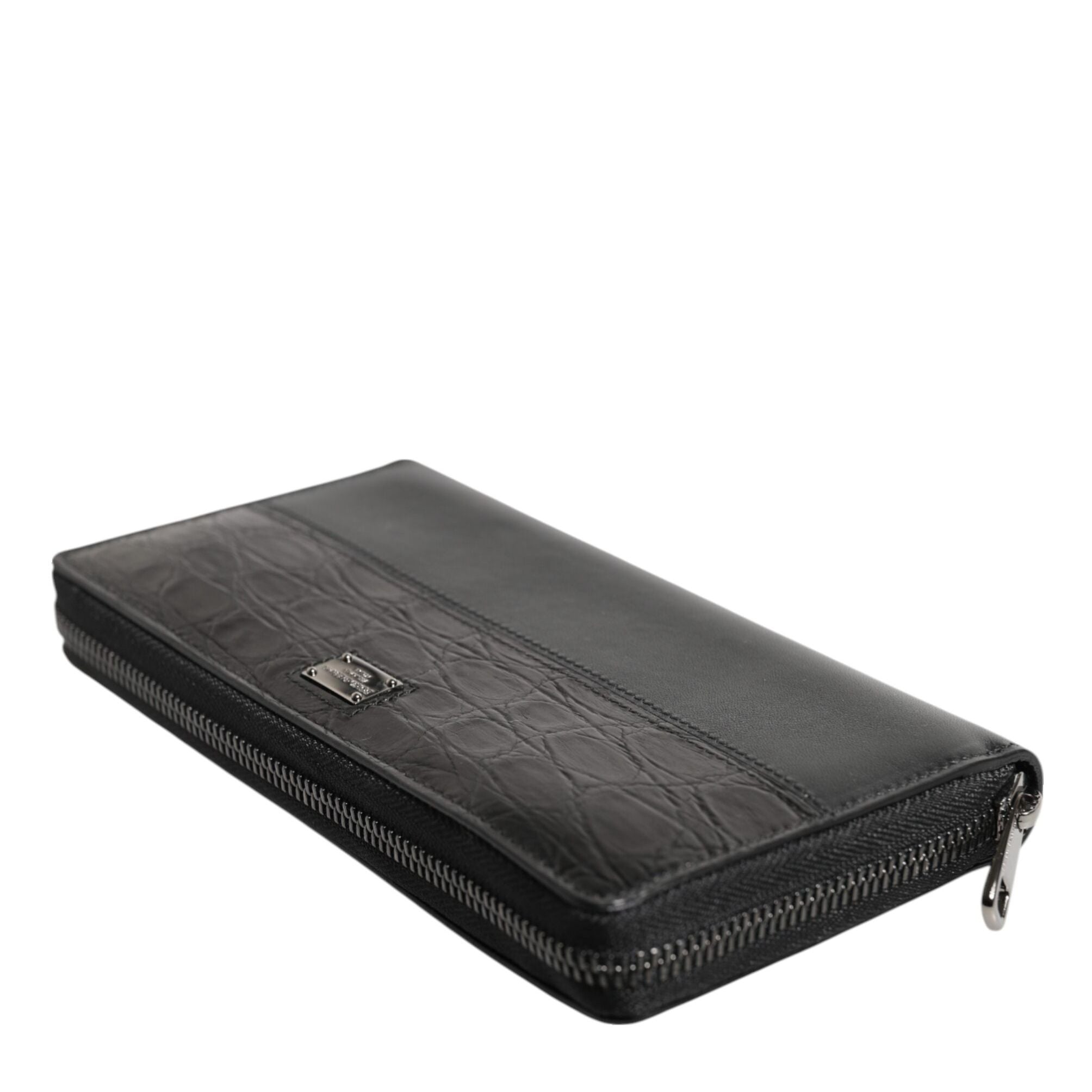 Dolce & Gabbana Black Leather Logo Plaque Zip Around Continental Wallet