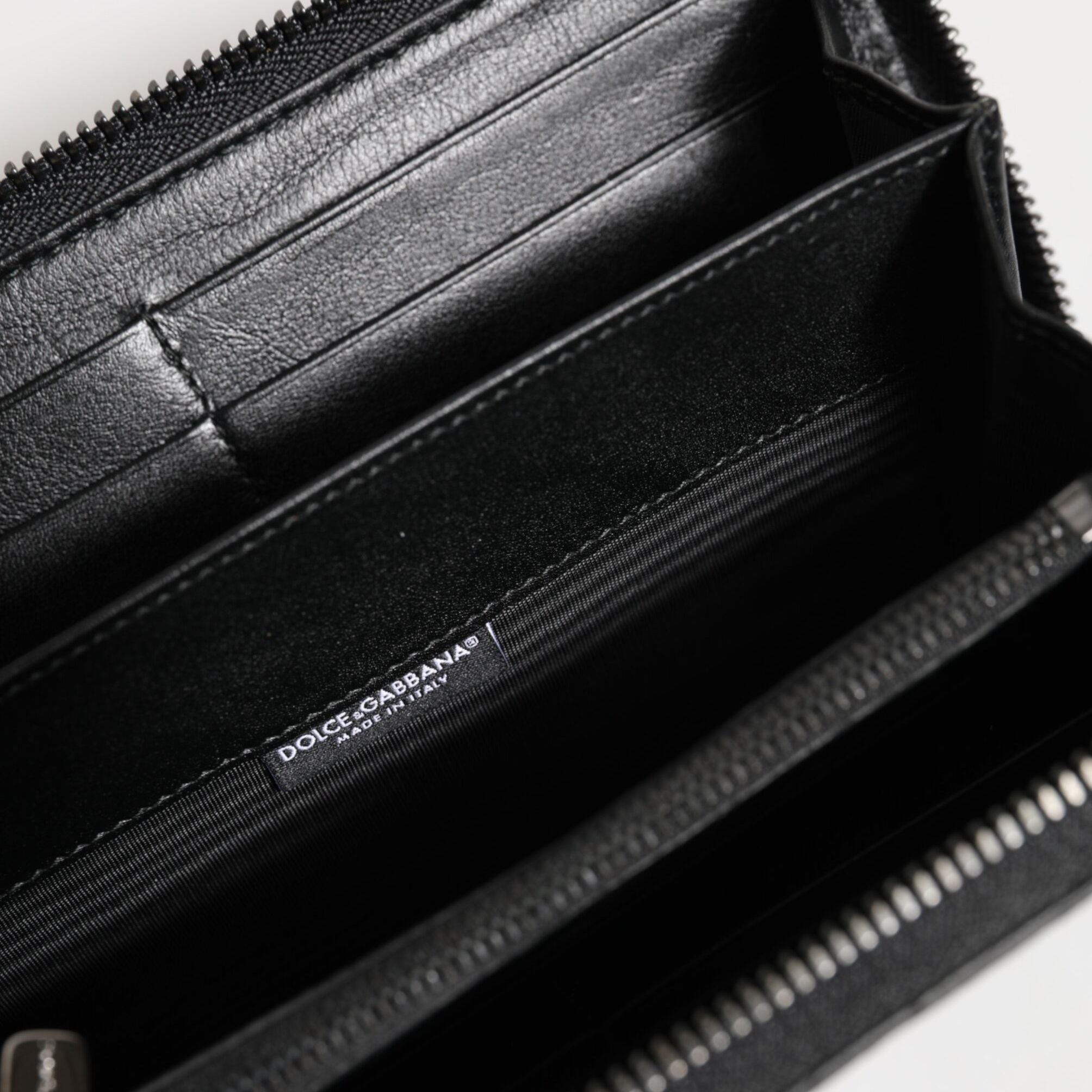 Dolce & Gabbana Black Leather Logo Plaque Zip Around Continental Wallet