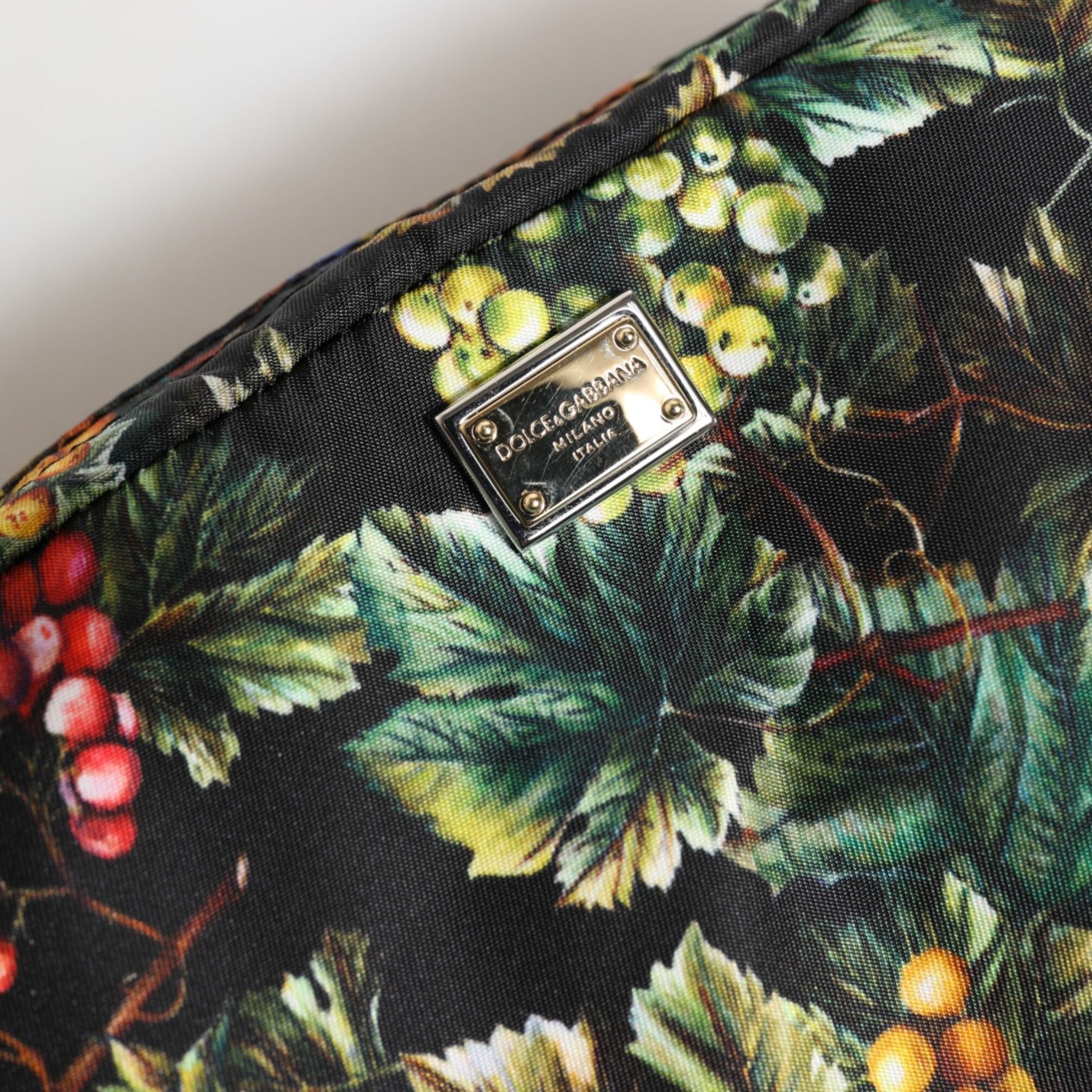 Dolce & Gabbana Multicolor Grape Print Clutch Logo Plaque Pouch Bag