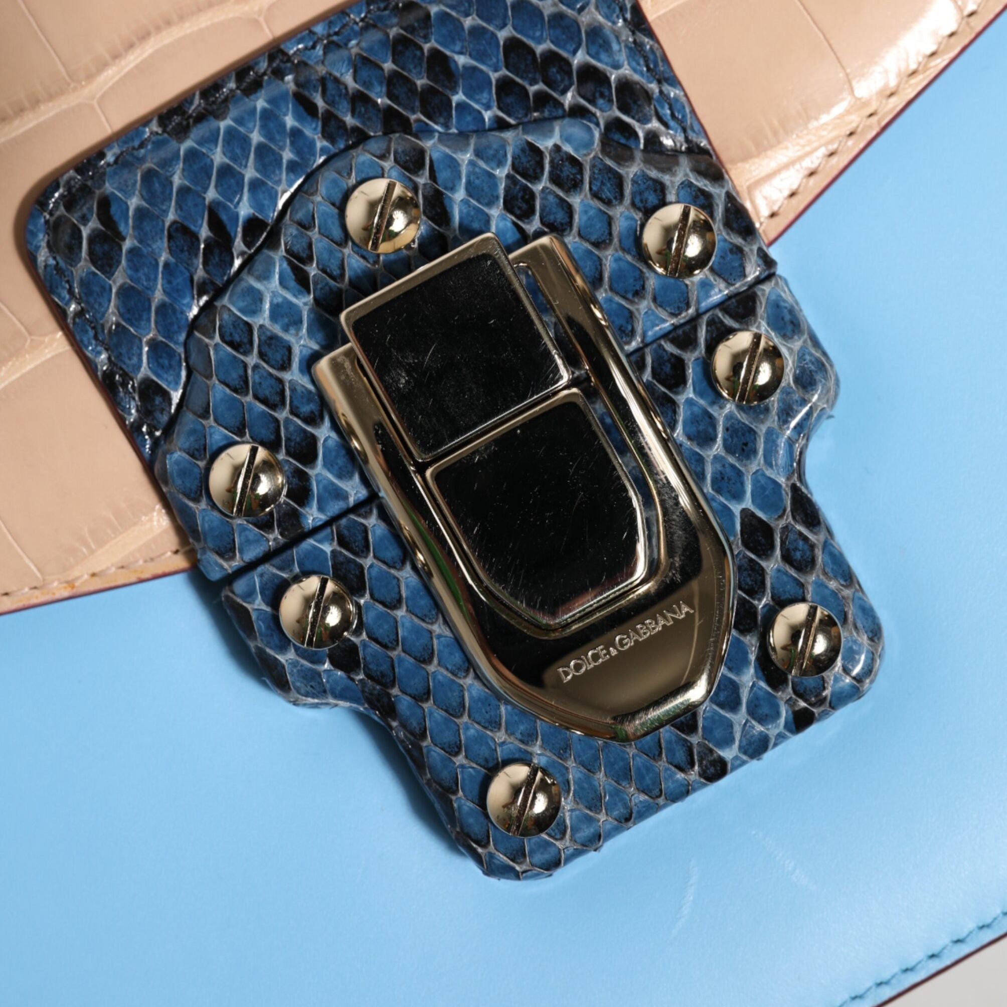 Dolce & Gabbana Blue Beige Exotic Leather LUCIA Crossbody Bag