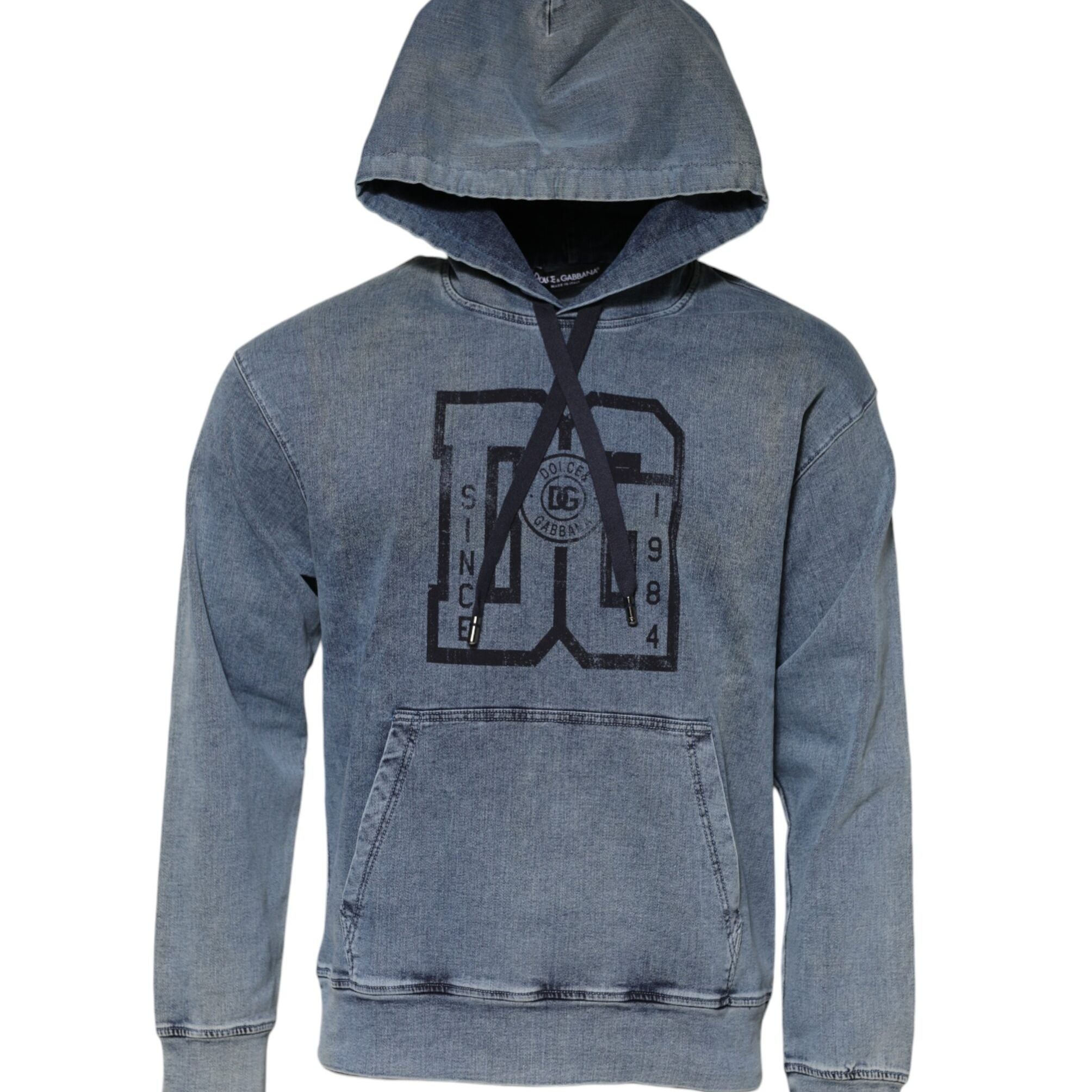 Dolce & Gabbana Blue Cotton Blend Hooded Sweatshirt Sweater