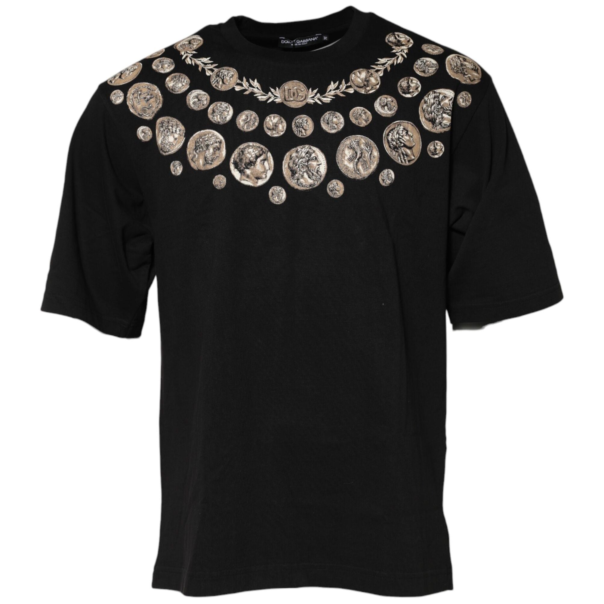 Dolce & Gabbana Black Coin Print Cotton Crew Neck T-shirt