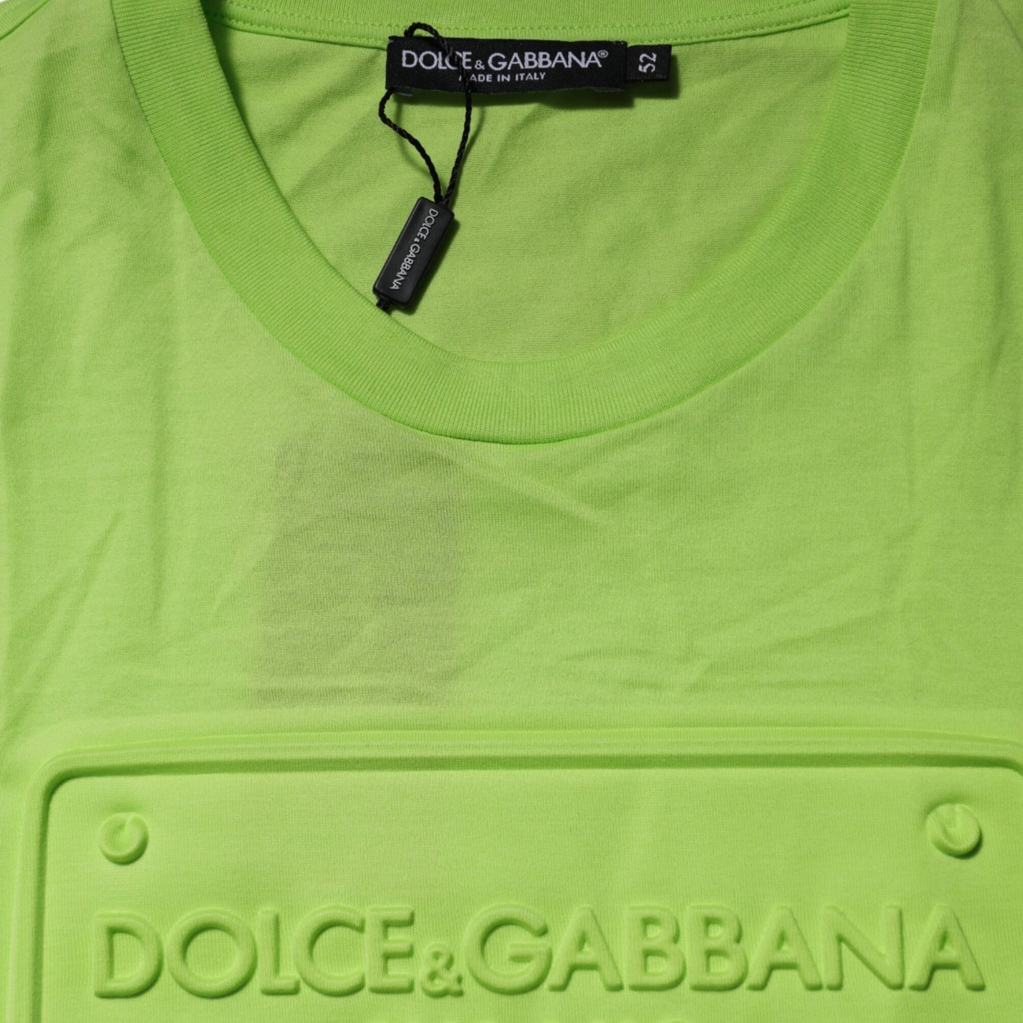 Dolce & Gabbana Green Embossed Logo Cotton Crew Neck T-shirt