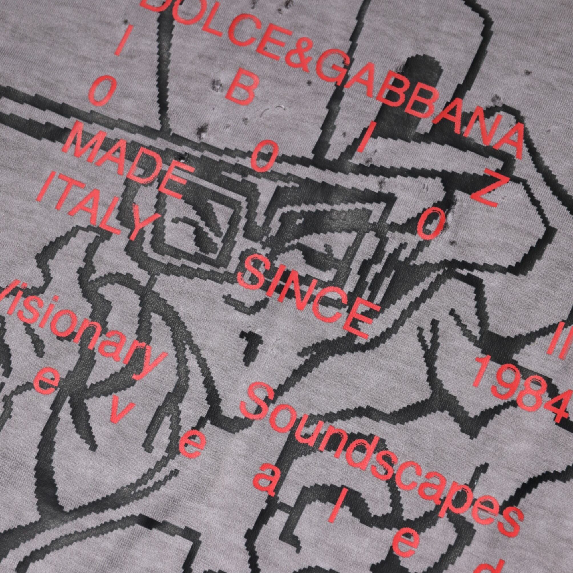Dolce & Gabbana Gray Graphic Print Cotton Crew Neck T-shirt
