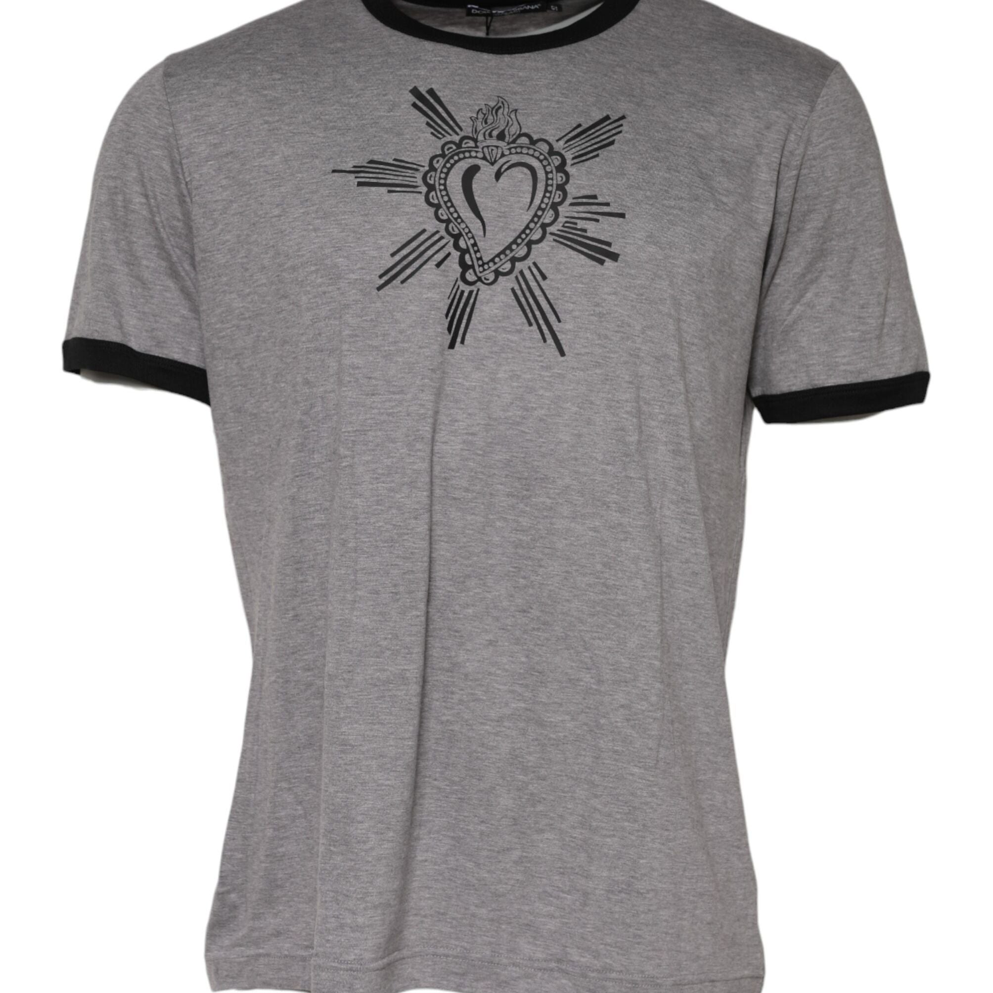 Dolce & Gabbana Gray Sacred Heart Cotton Crew Neck T-shirt