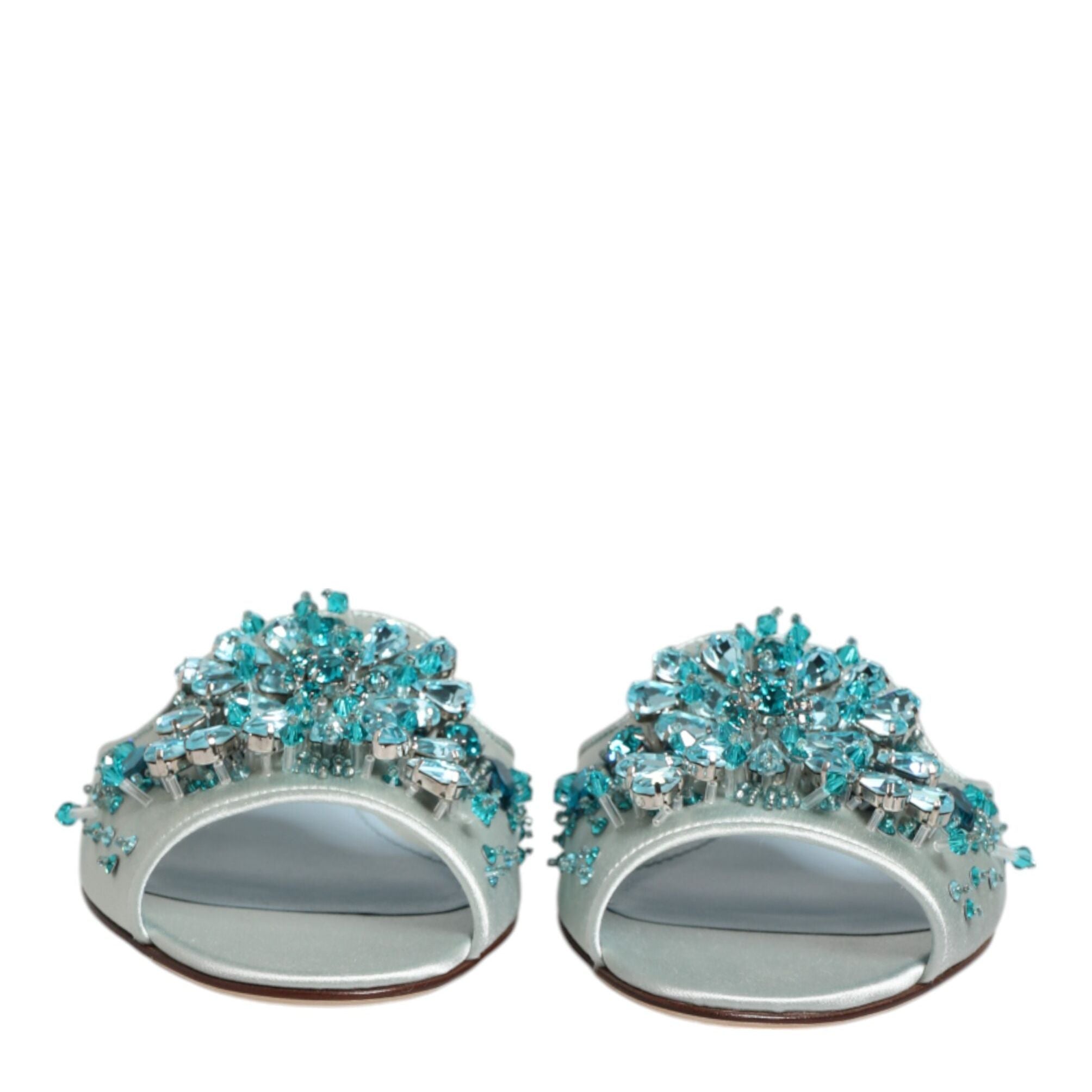 Dolce & Gabbana Silver Blue Leather Bead Embellish Slide Shoes