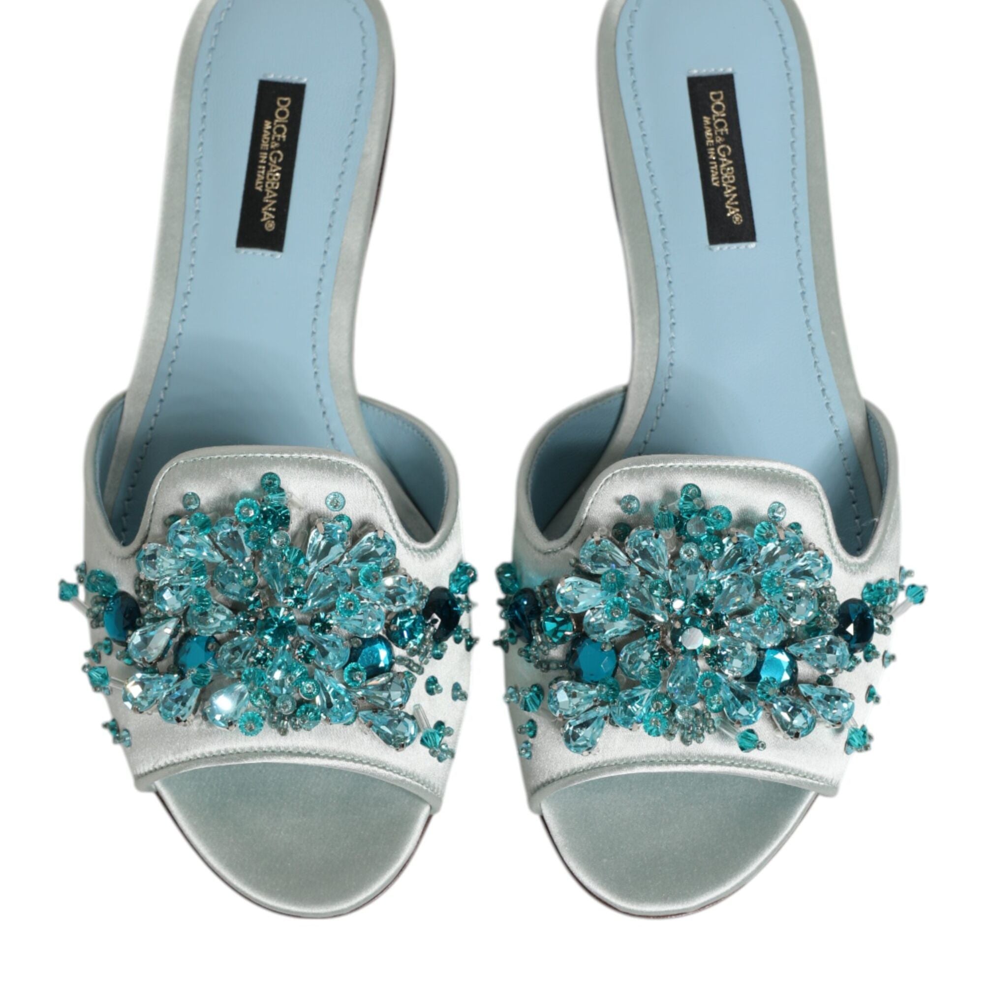 Dolce & Gabbana Silver Blue Leather Bead Embellish Slide Shoes