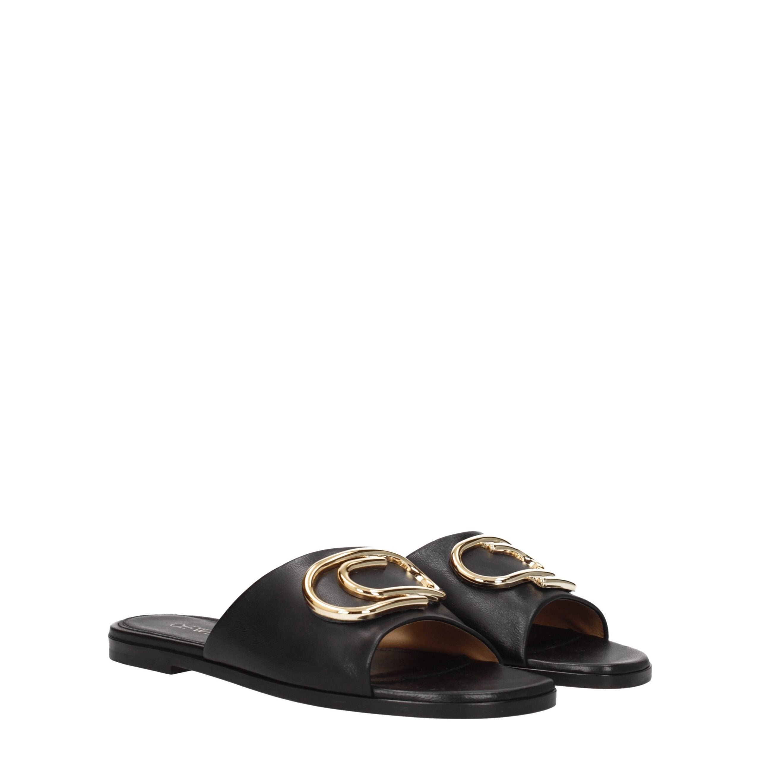 Off-White Black Leather Slippers