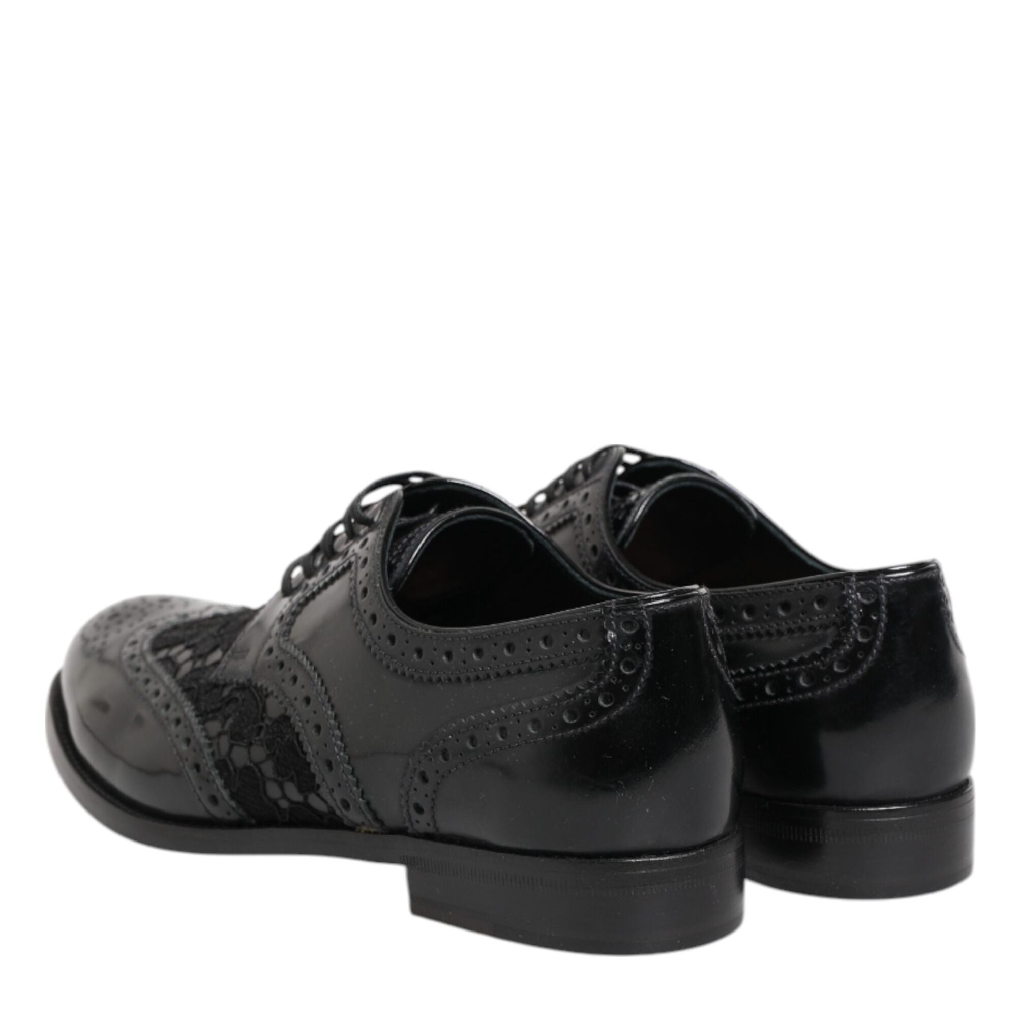 Dolce & Gabbana Black Leather Floral Lace Dress Formal Shoes