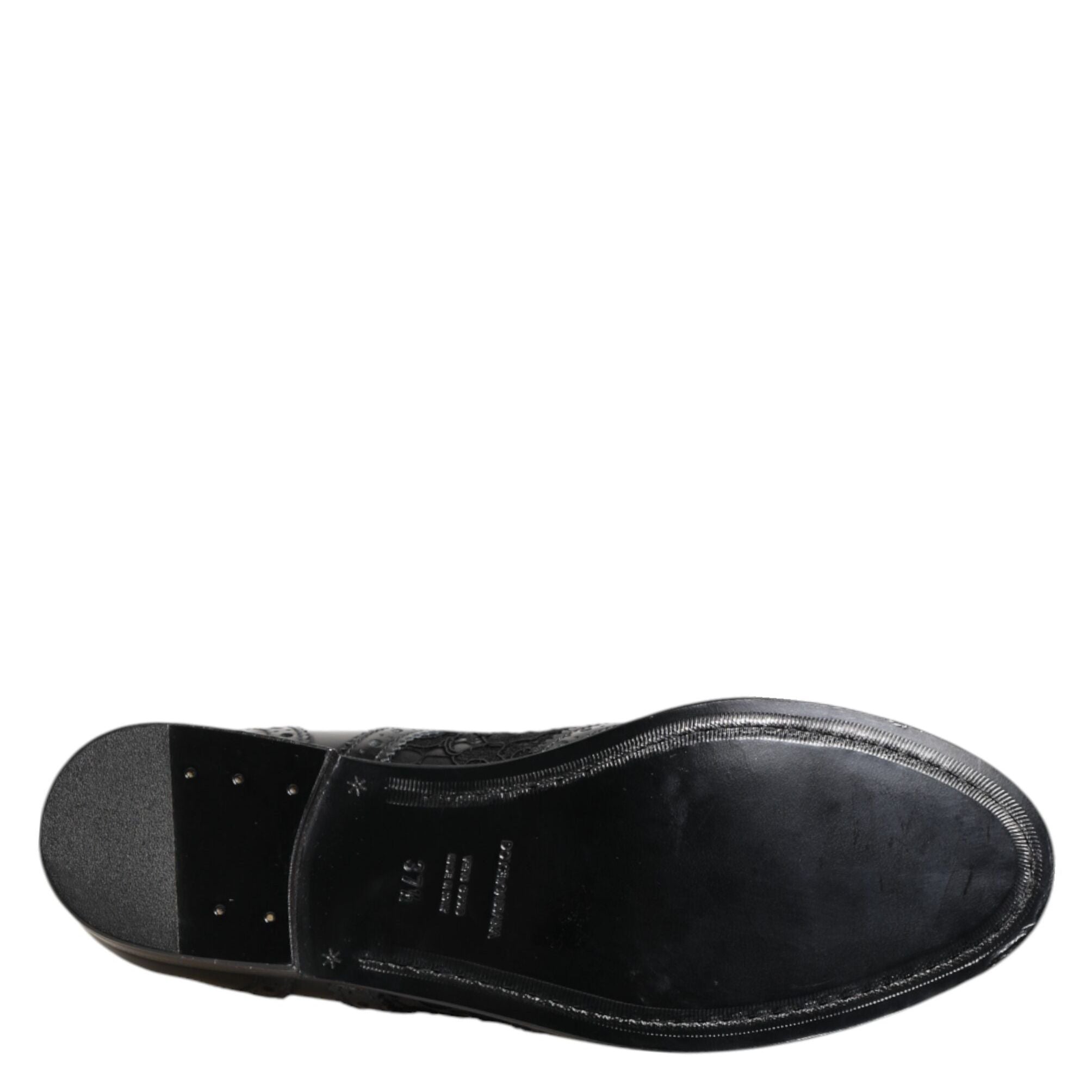 Dolce & Gabbana Black Leather Floral Lace Dress Formal Shoes