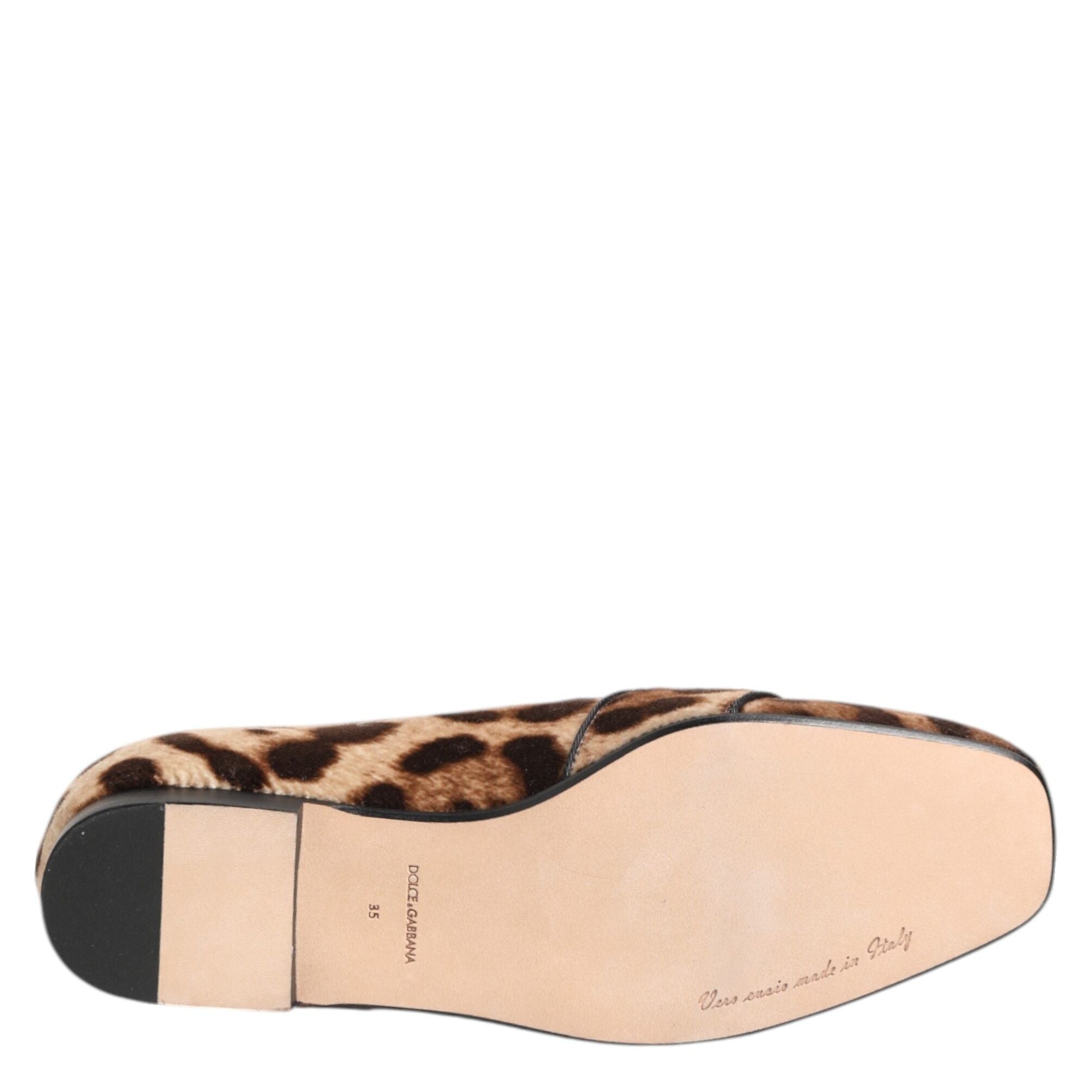 Dolce & Gabbana Brown Leopard Print Crystals Loafers Flats Shoes
