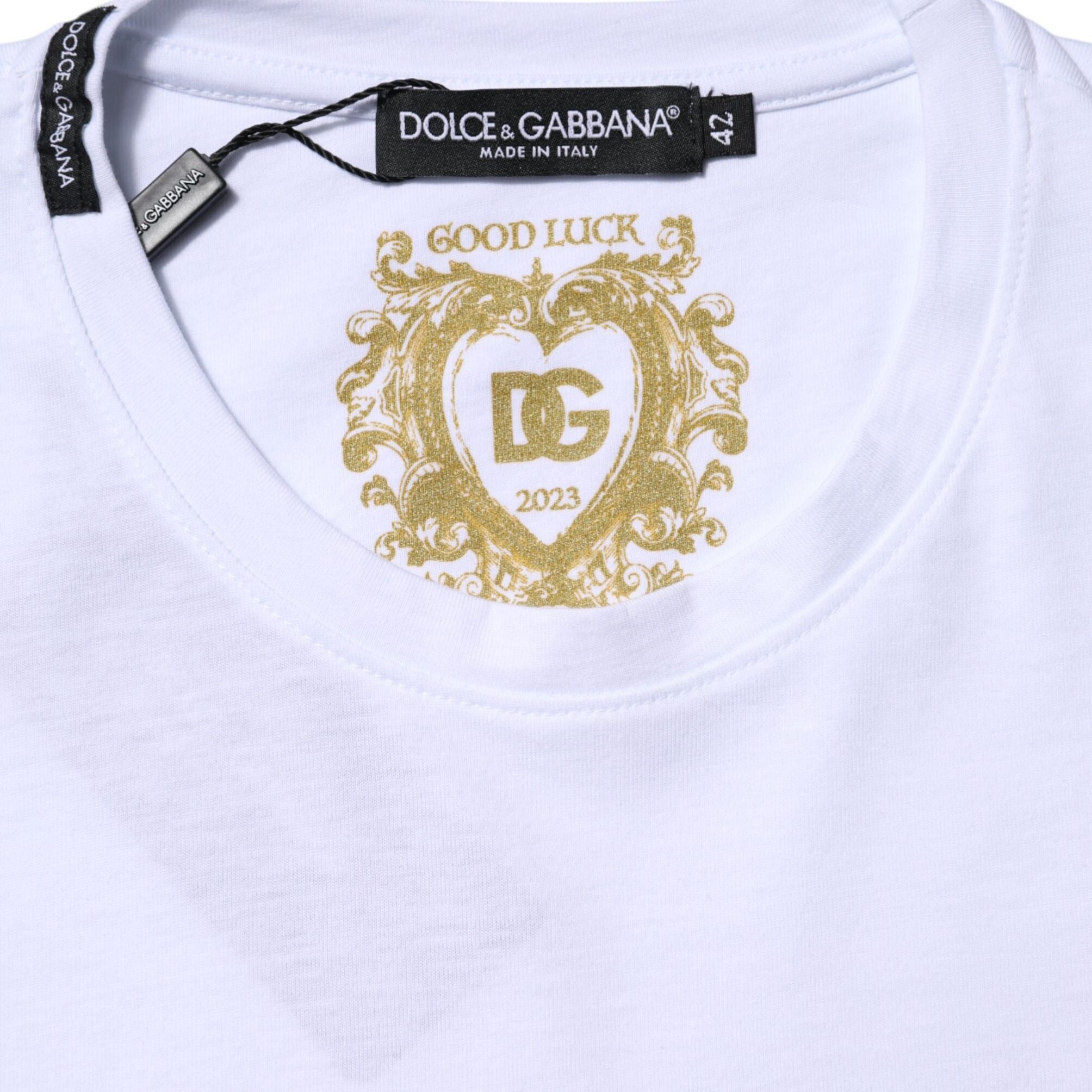 Dolce & Gabbana White Cotton Goodluck 2023 Crew Neck T-shirt