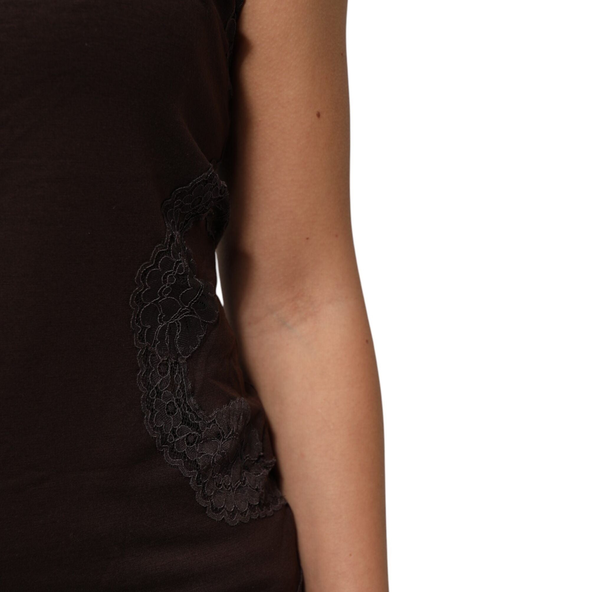 Dolce & Gabbana Dark Brown Lace Trim Wool Sleeveless Tank Top