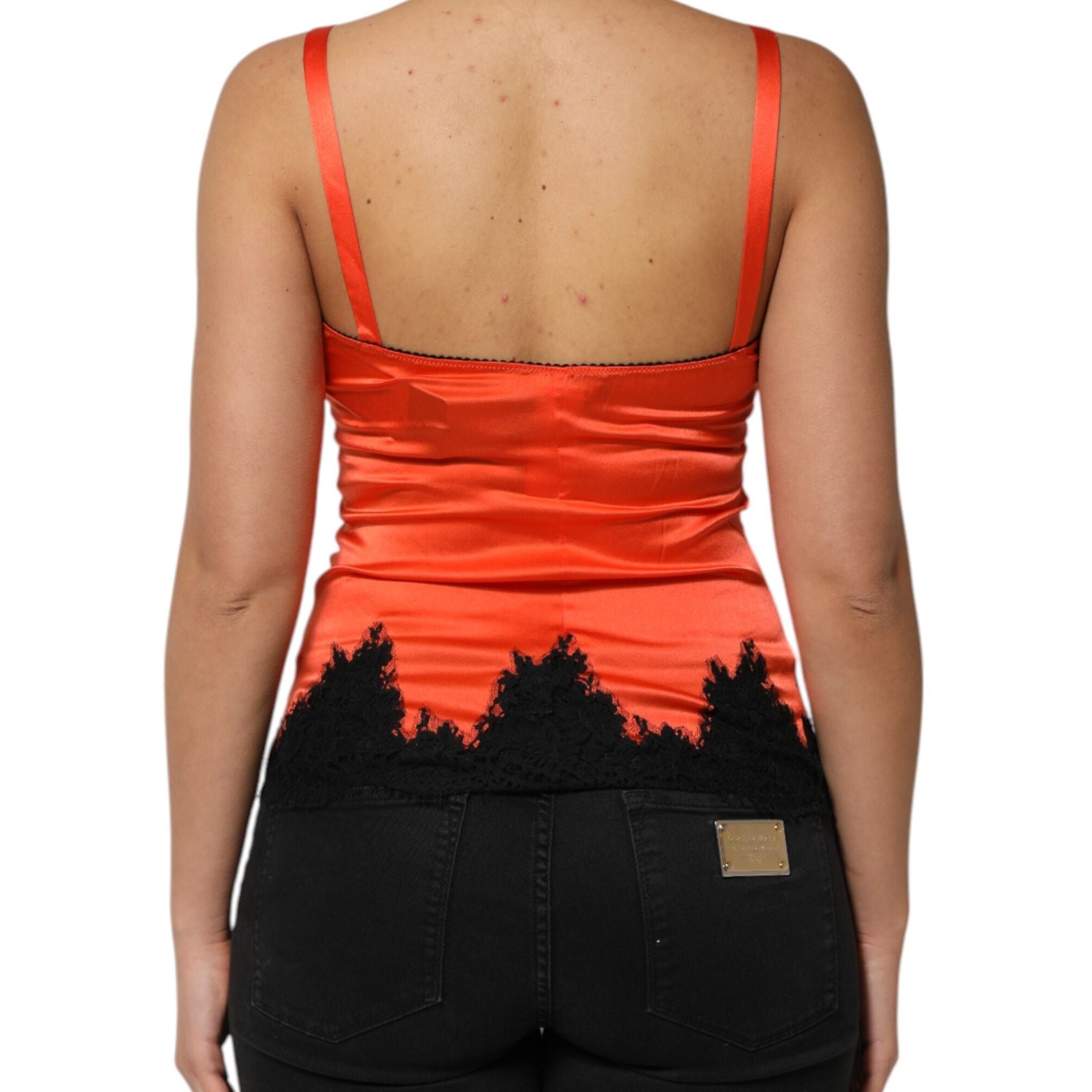 Dolce & Gabbana Red Black Lace Trim Silk Sleeveless Tank Top