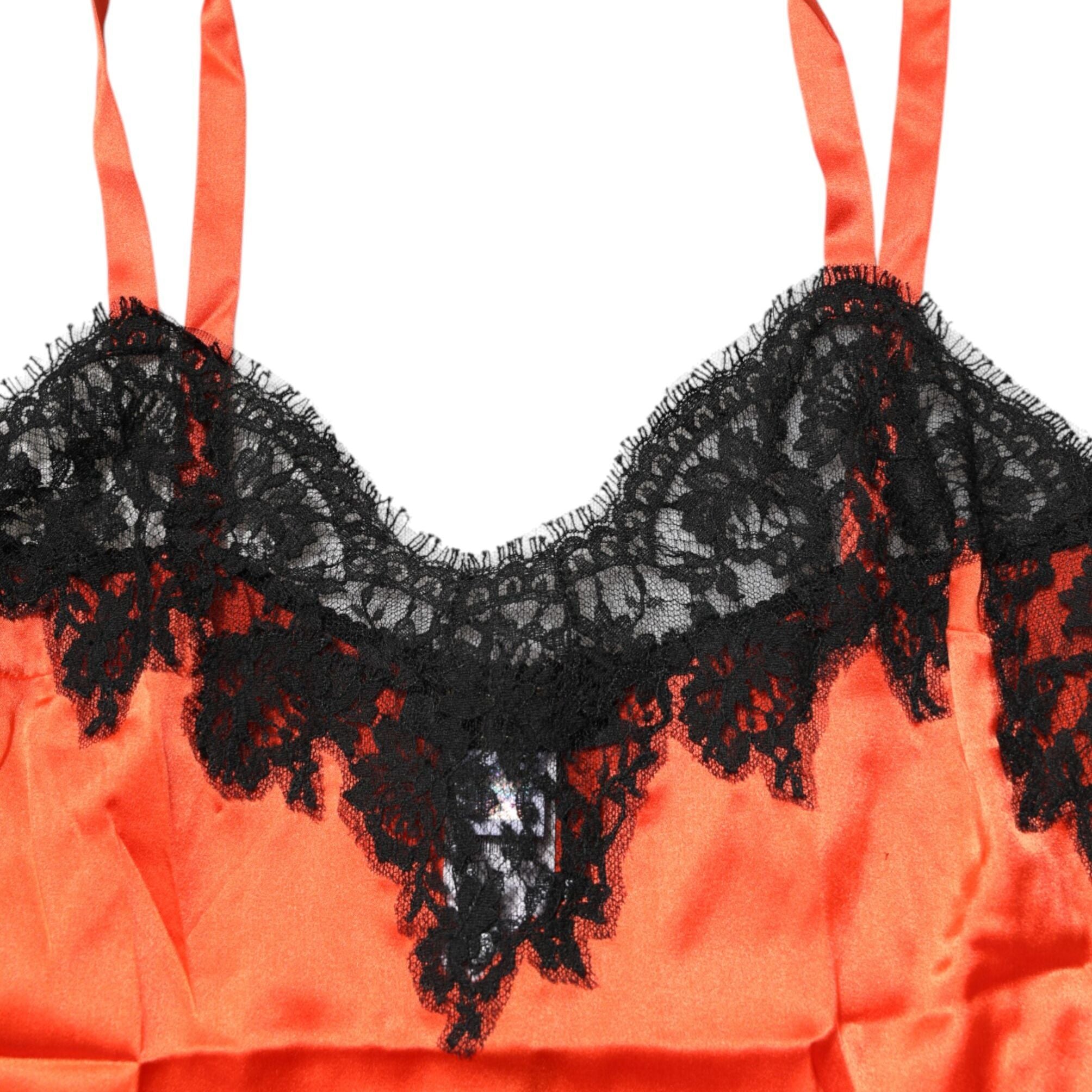 Dolce & Gabbana Red Black Lace Trim Silk Sleeveless Tank Top