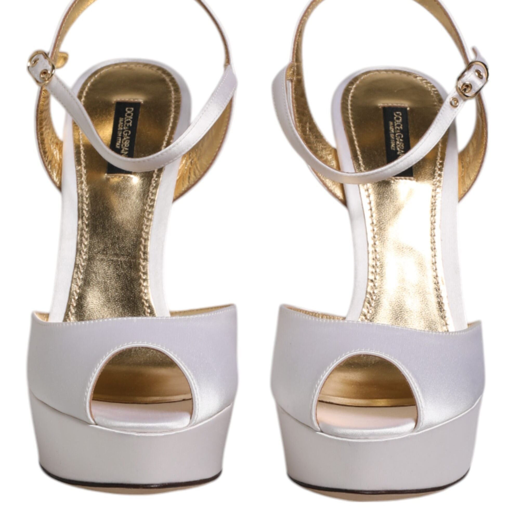 Dolce & Gabbana White Satin Platform Heels Sandals Shoes